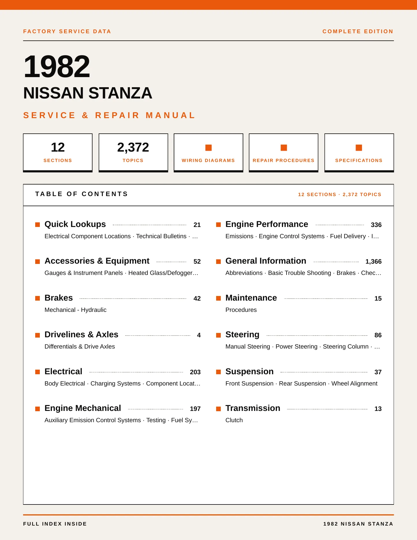 1982 Nissan Stanza Service and Repair Manual preview page 1