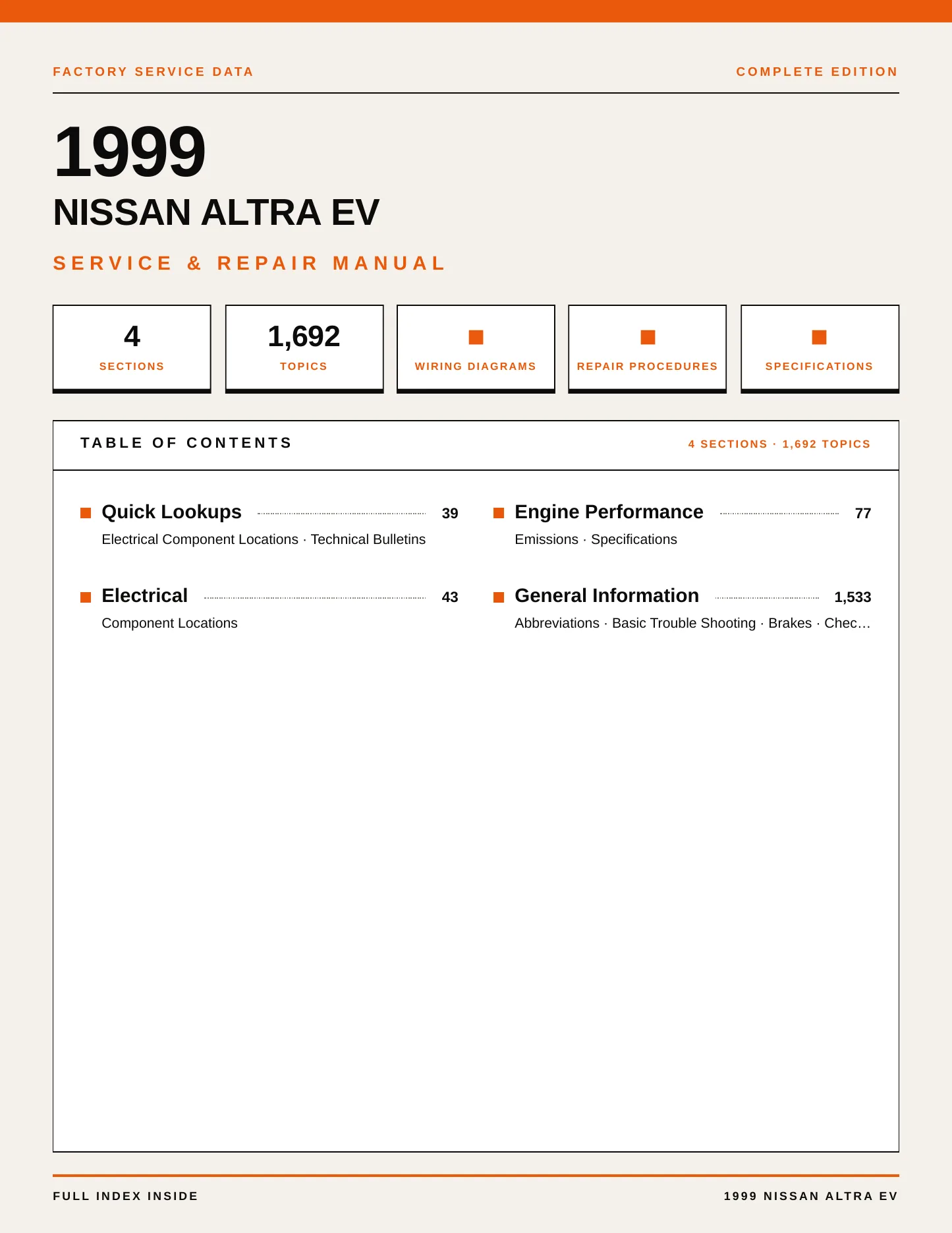 1999 Nissan Altra EV Service and Repair Manual preview page 1