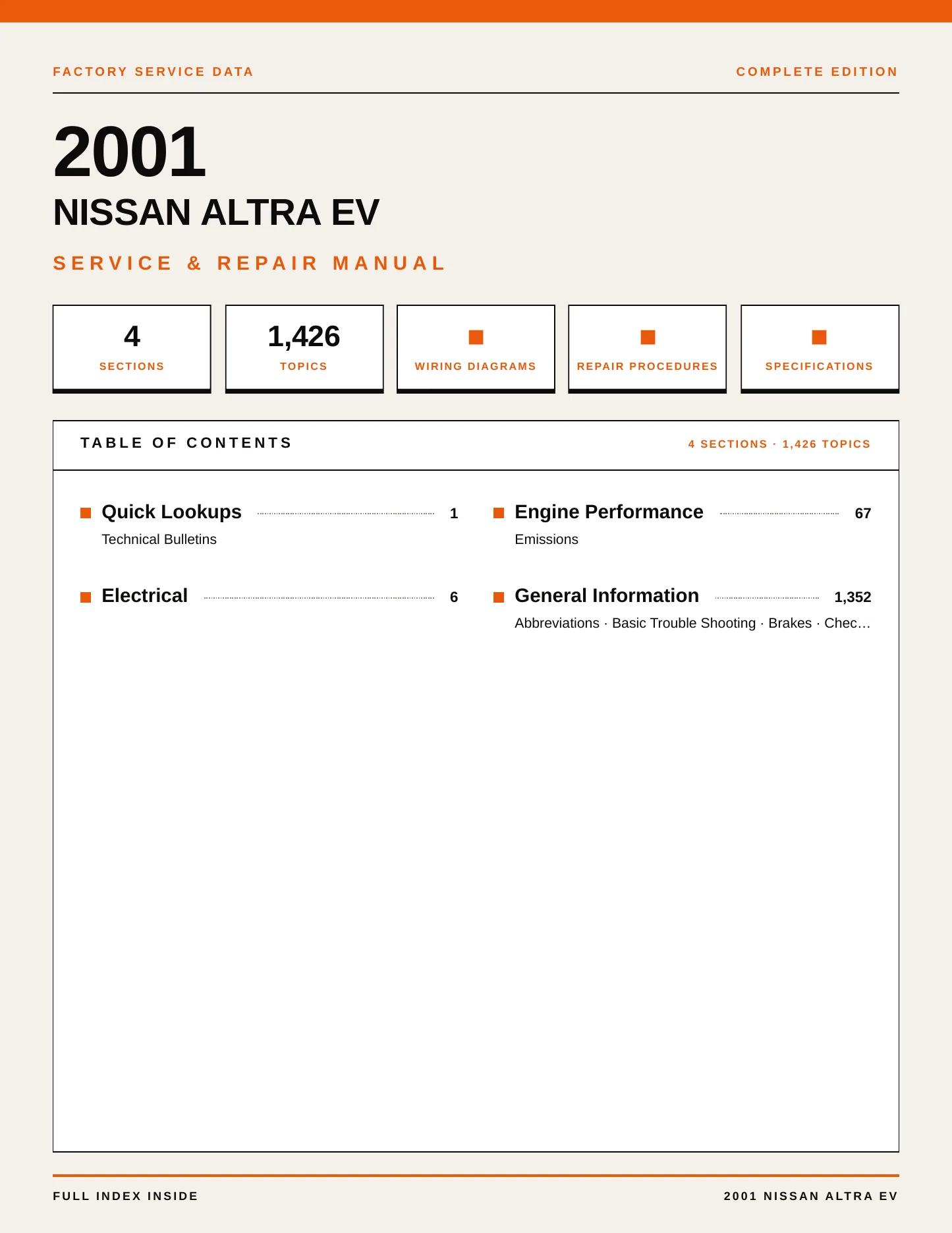 2001 Nissan Altra EV Service and Repair Manual preview page 1
