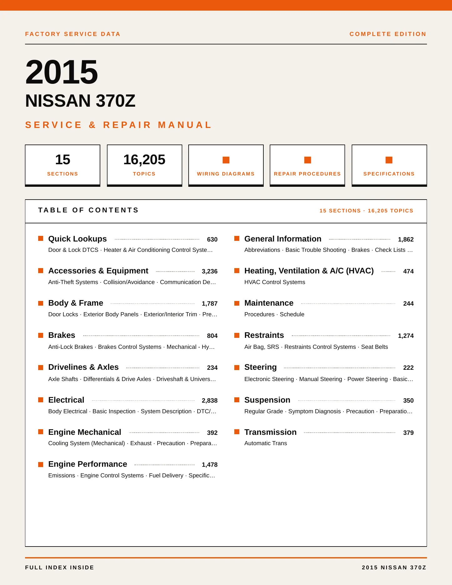 2015 Nissan 370Z Service and Repair Manual preview page 1