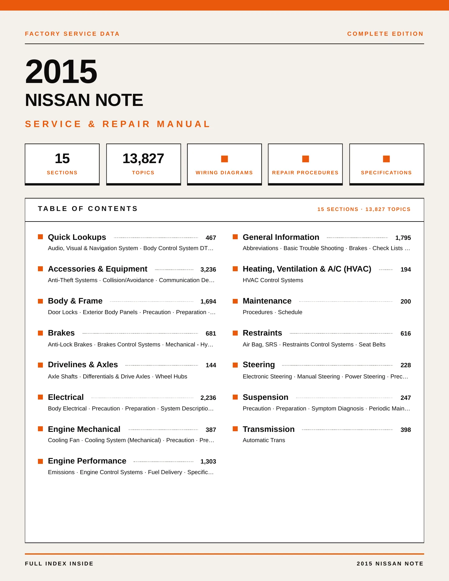 2015 Nissan Note Service and Repair Manual preview page 1