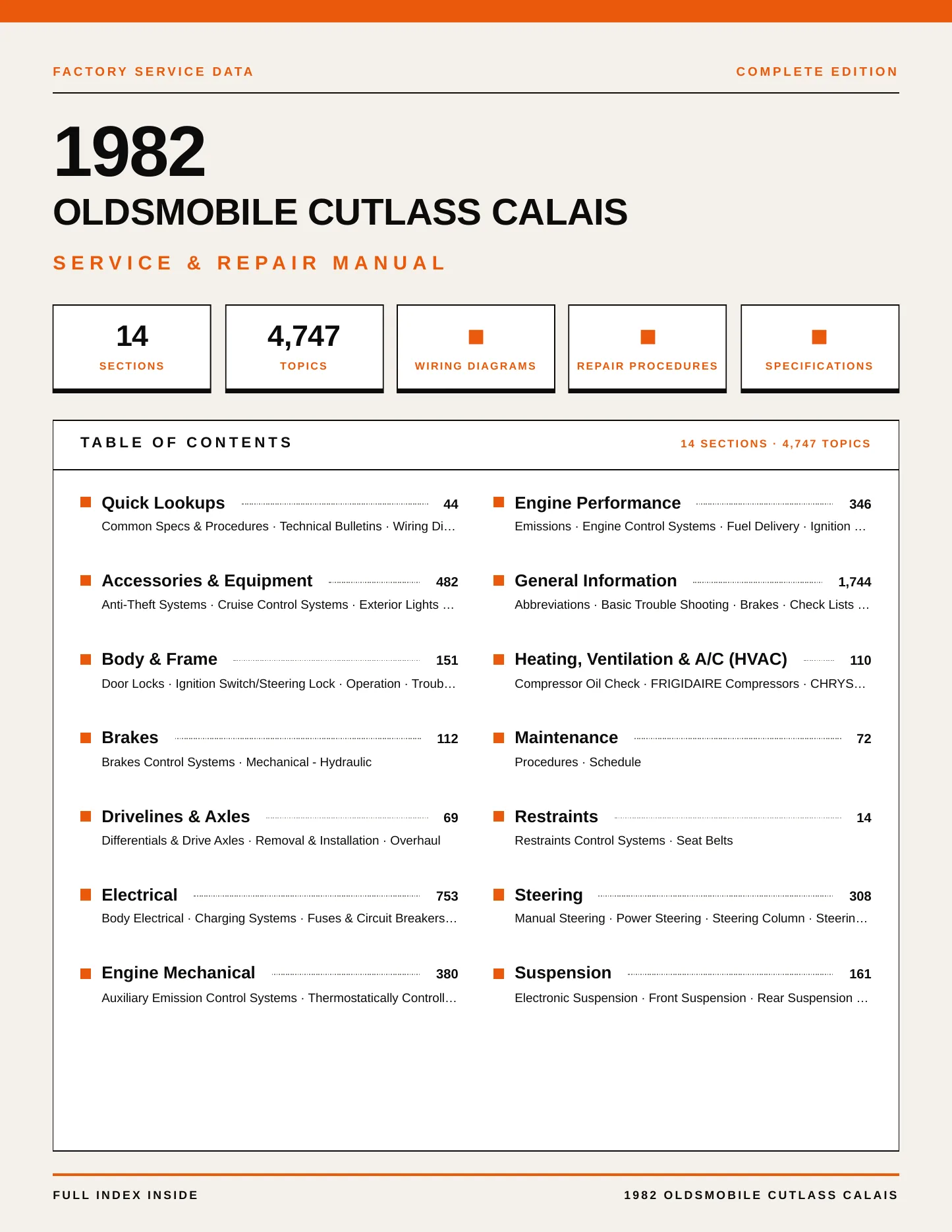 1982 Oldsmobile Cutlass Calais Service and Repair Manual preview page 1