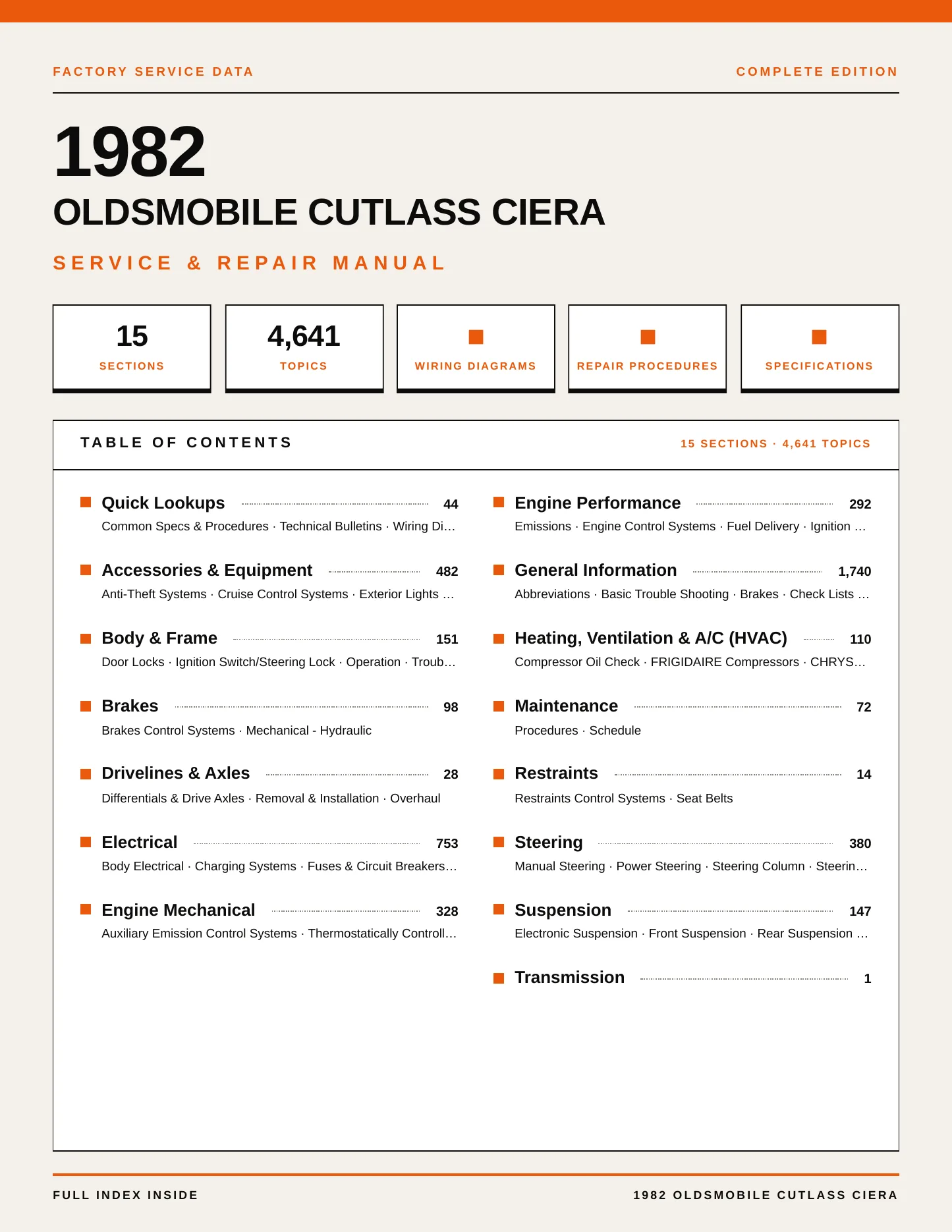 1982 Oldsmobile Cutlass Ciera Service and Repair Manual preview page 1