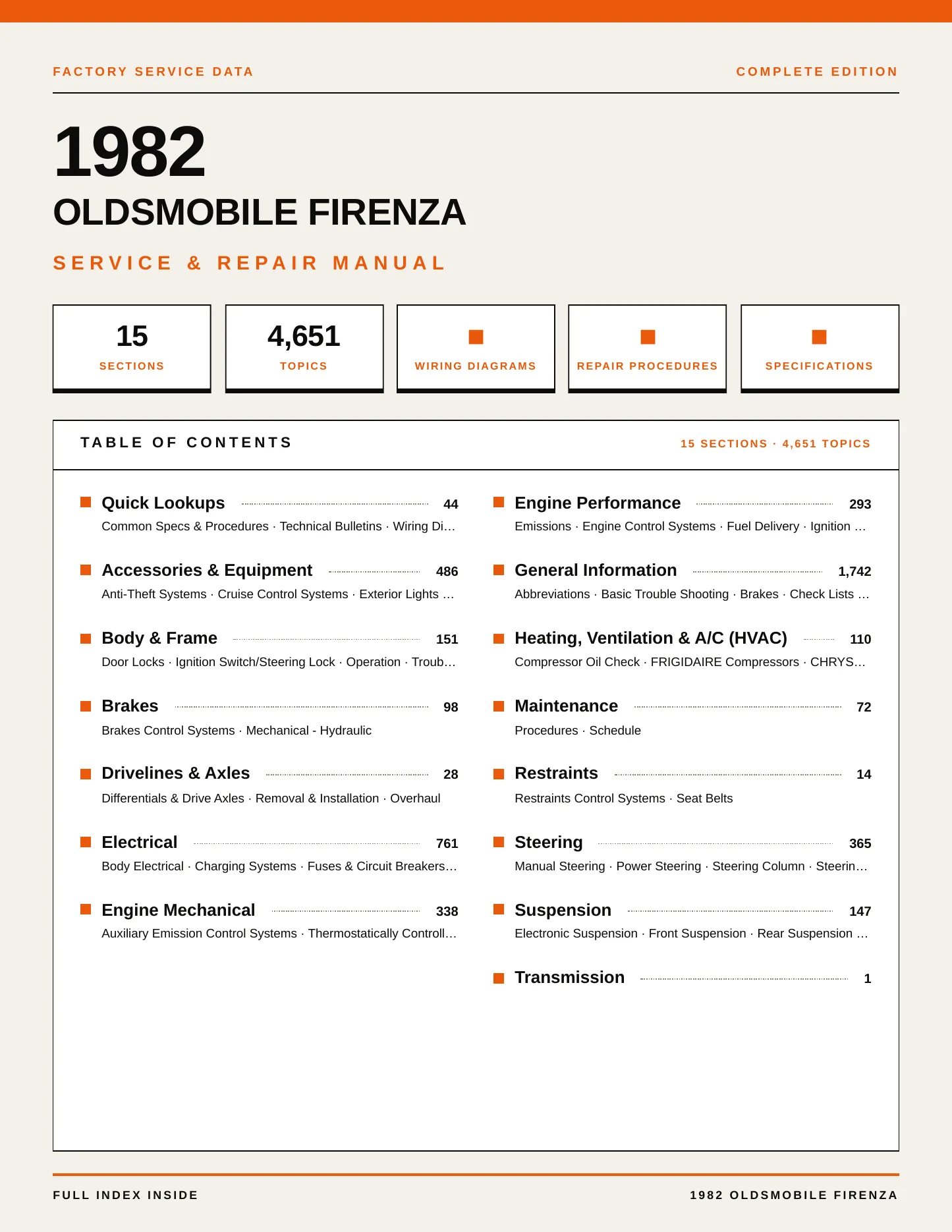 1982 Oldsmobile Firenza Service and Repair Manual preview page 1