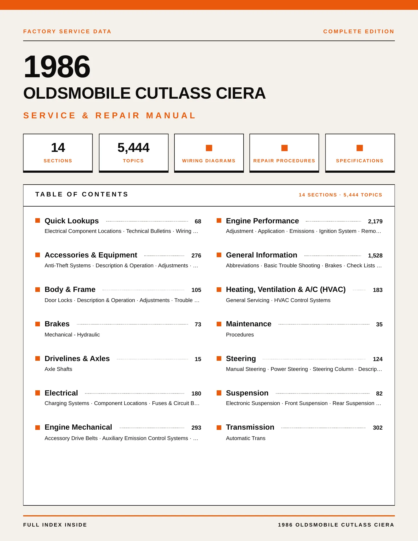 1986 Oldsmobile Cutlass Ciera Service and Repair Manual preview page 1
