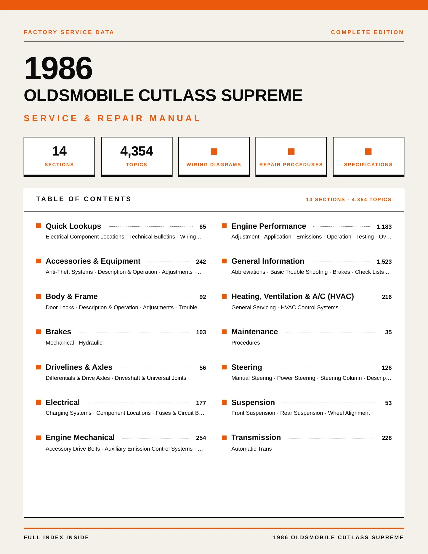 1986 Oldsmobile Cutlass Supreme Service and Repair Manual preview page 1