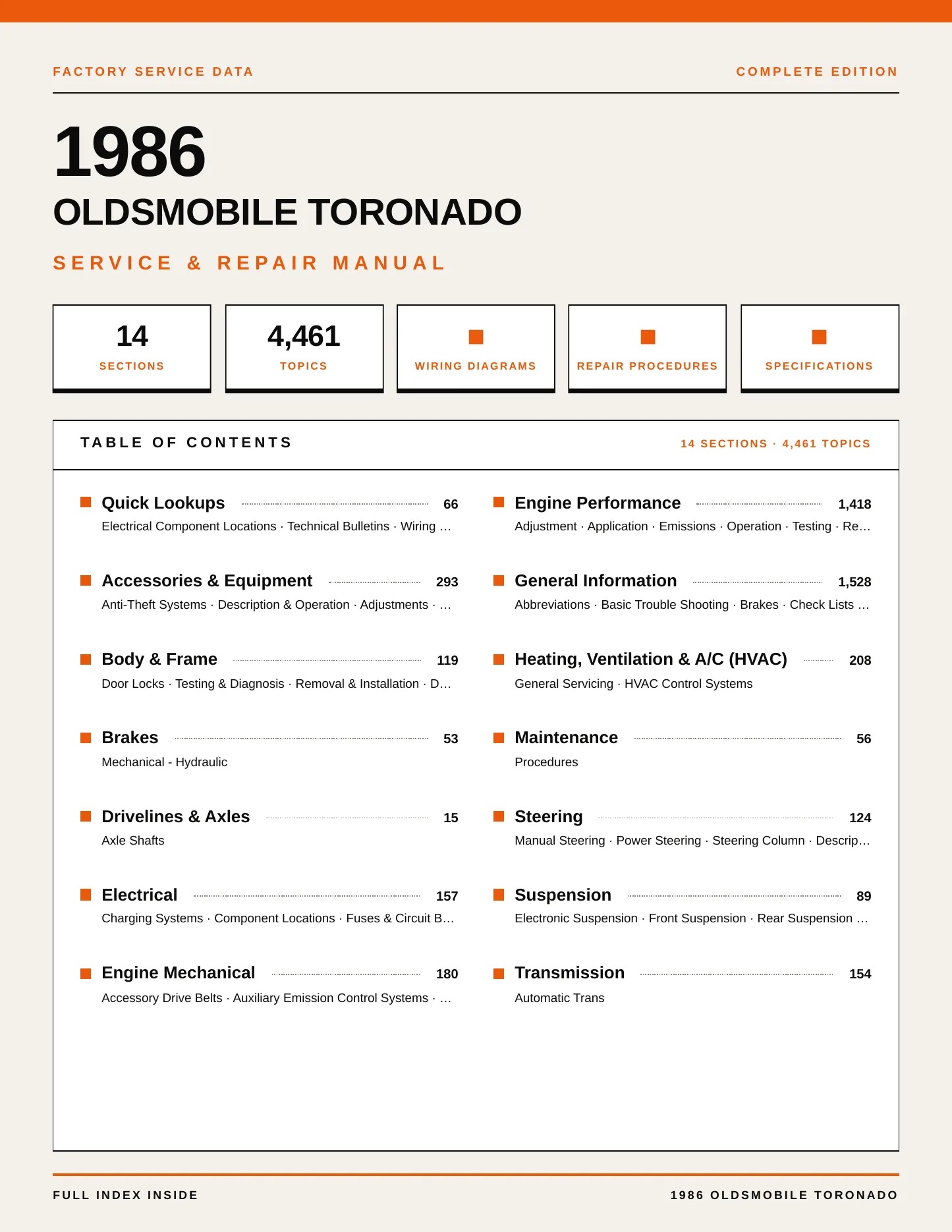 1986 Oldsmobile Toronado Service and Repair Manual preview page 1