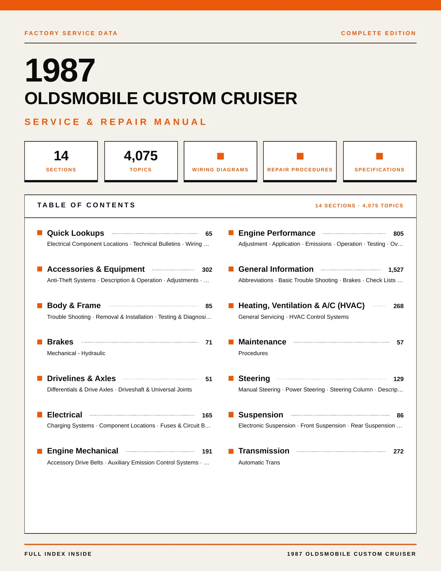 1987 Oldsmobile Custom Cruiser Service and Repair Manual preview page 1