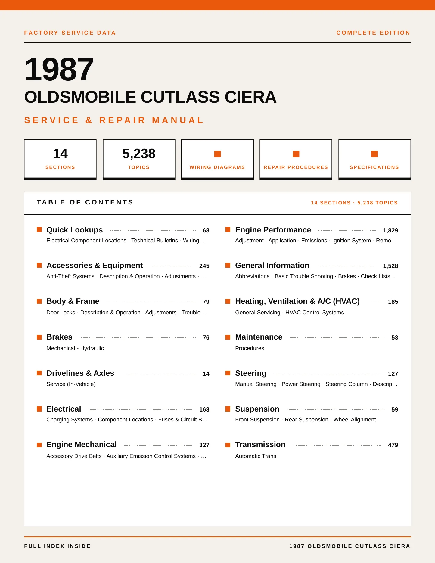 1987 Oldsmobile Cutlass Ciera Service and Repair Manual preview page 1