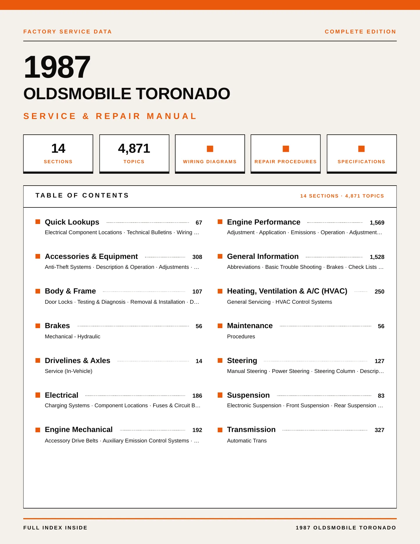 1987 Oldsmobile Toronado Service and Repair Manual preview page 1