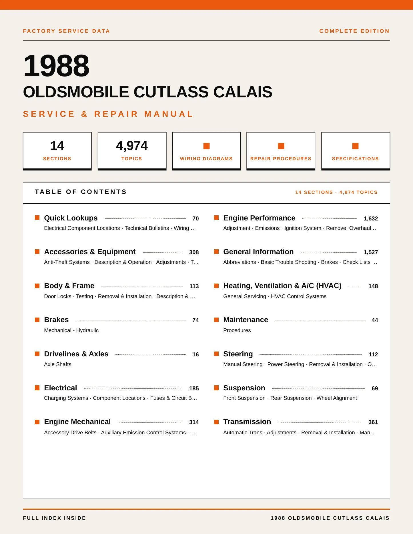 1988 Oldsmobile Cutlass Calais Service and Repair Manual preview page 1