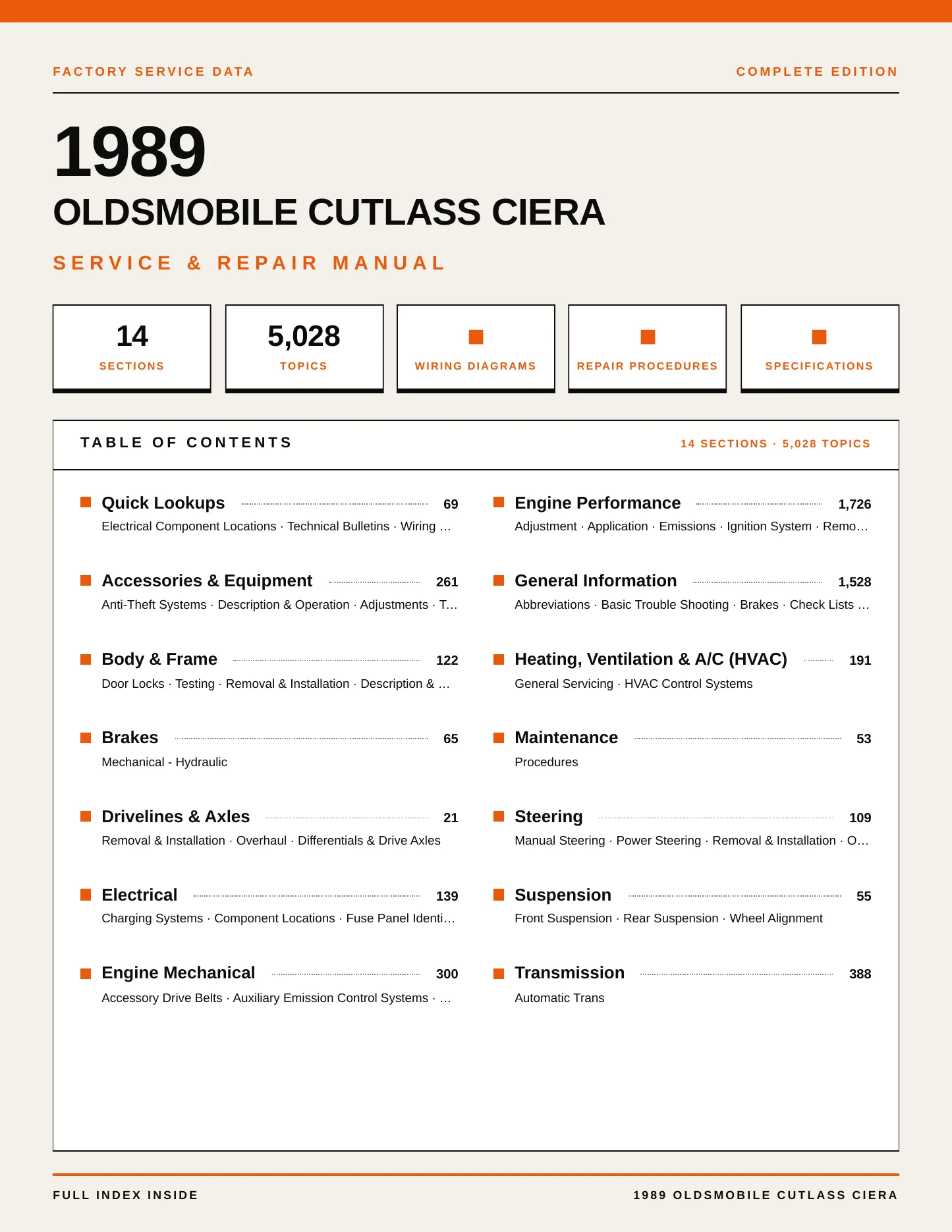 1989 Oldsmobile Cutlass Ciera Service and Repair Manual preview page 1