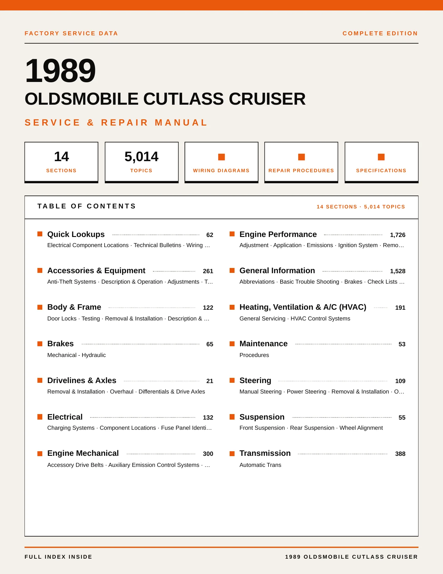 1989 Oldsmobile Cutlass Cruiser Service and Repair Manual preview page 1