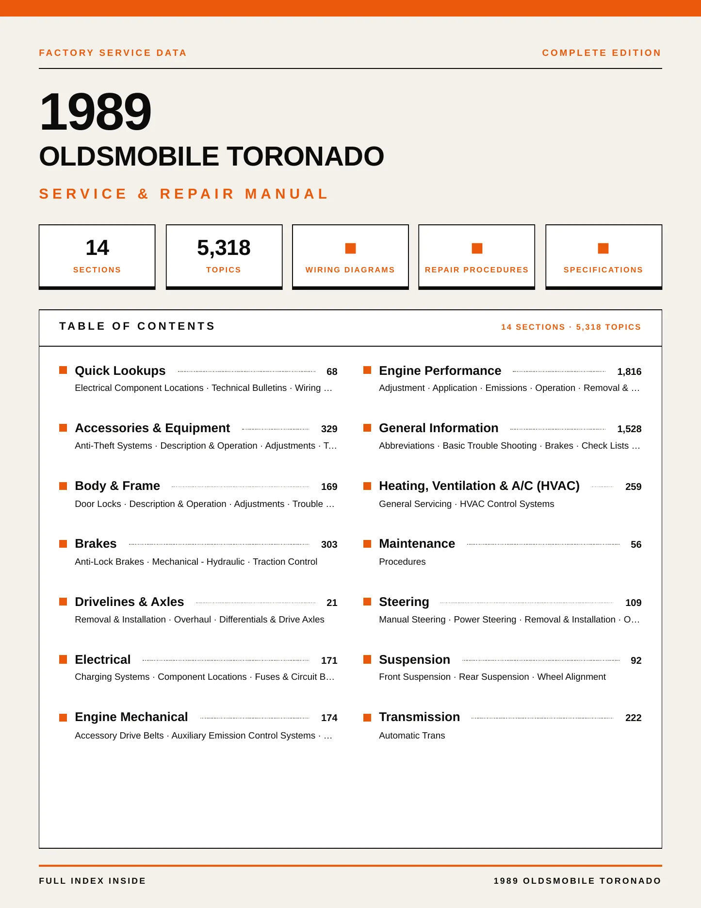 1989 Oldsmobile Toronado Service and Repair Manual preview page 1