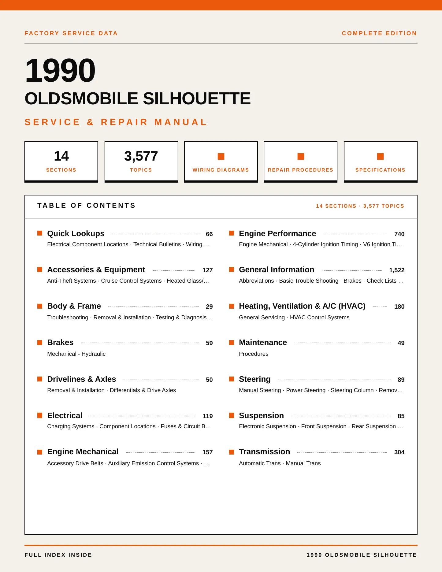 1990 Oldsmobile Silhouette Service and Repair Manual preview page 1