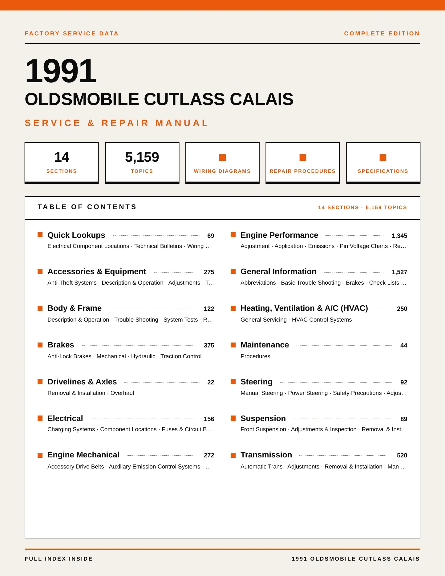1991 Oldsmobile Cutlass Calais Service and Repair Manual preview page 1
