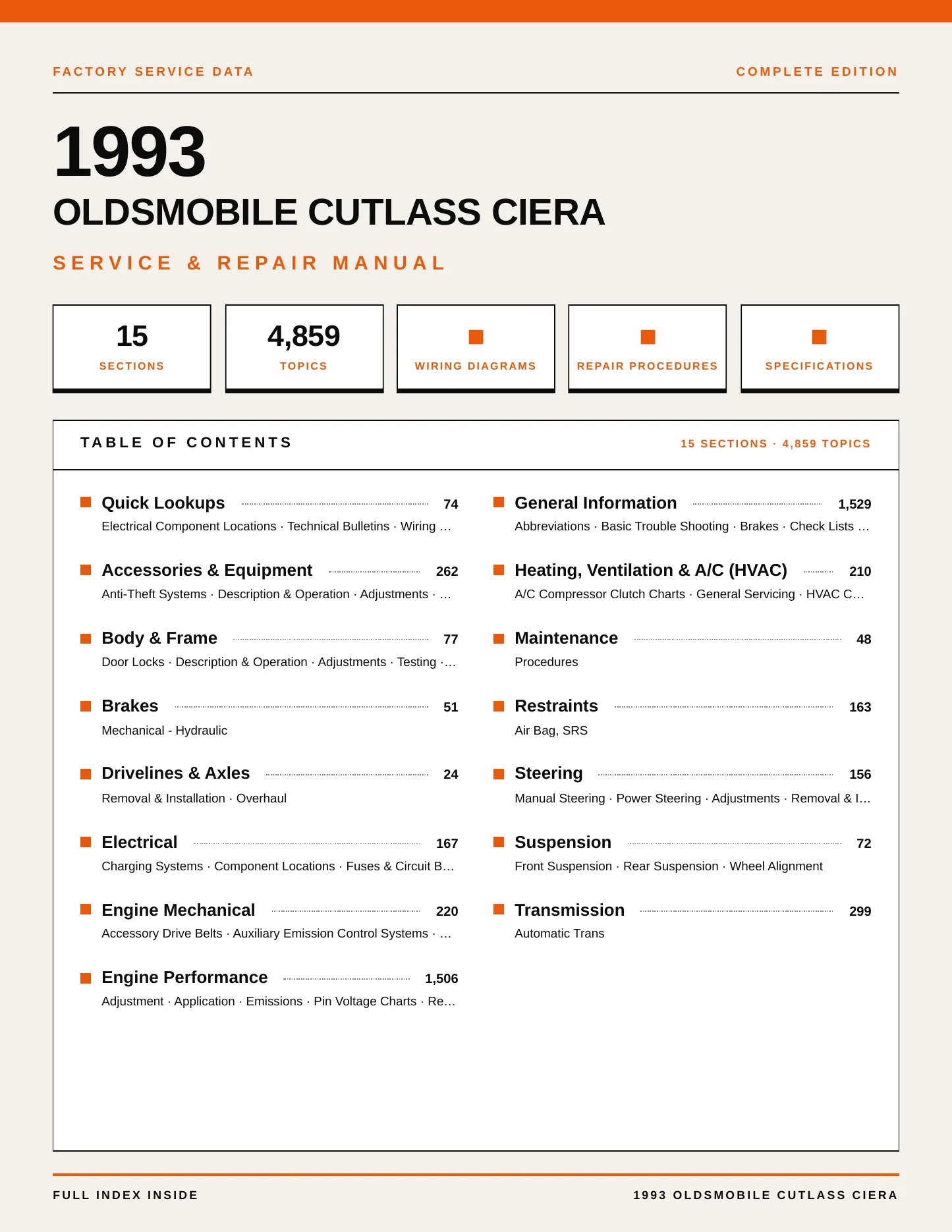 1993 Oldsmobile Cutlass Ciera Service and Repair Manual preview page 1
