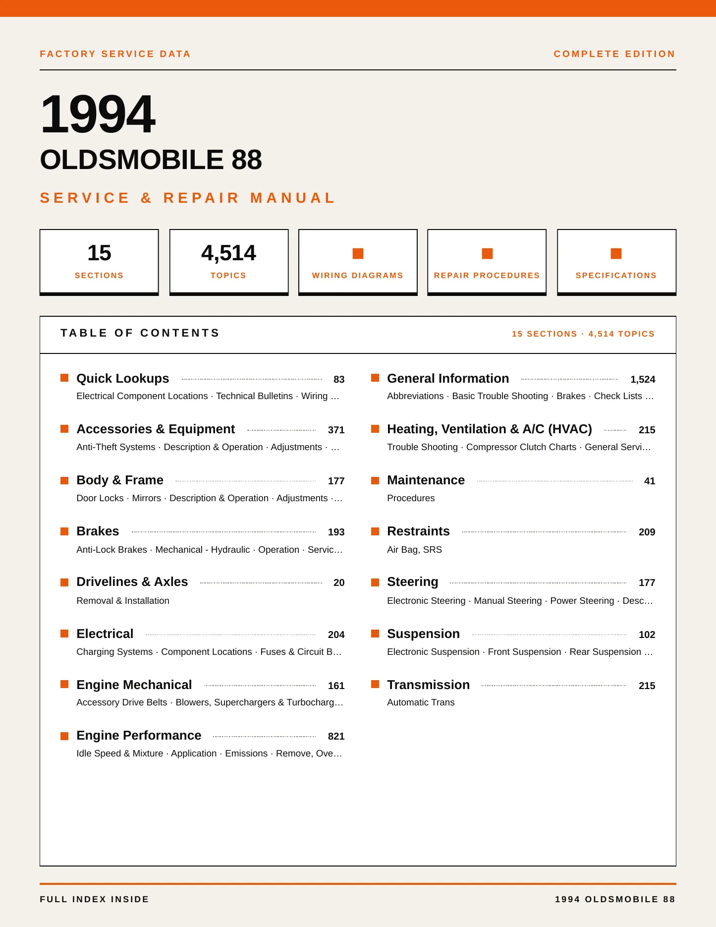 1994 Oldsmobile 88 Service and Repair Manual preview page 1
