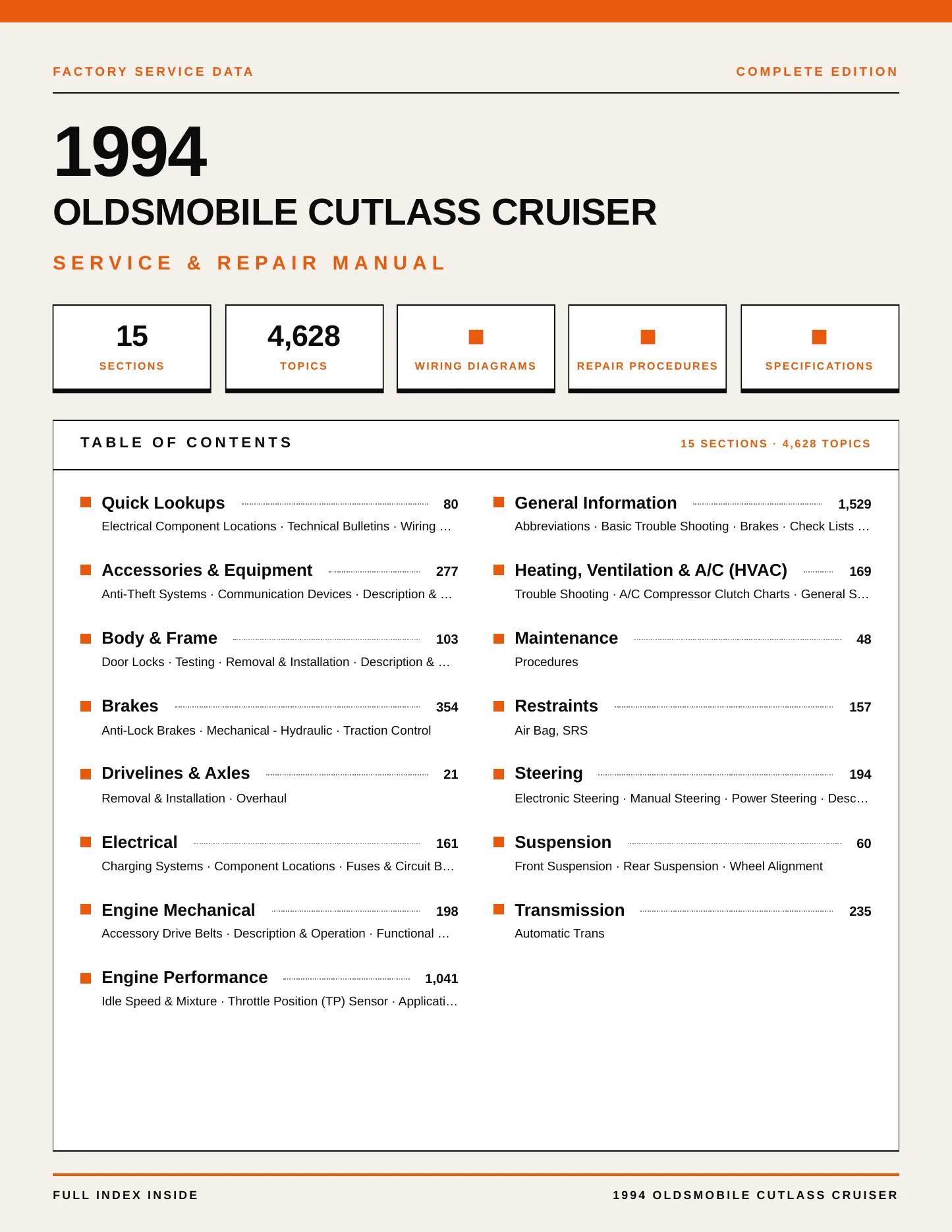 1994 Oldsmobile Cutlass Cruiser Service and Repair Manual preview page 1
