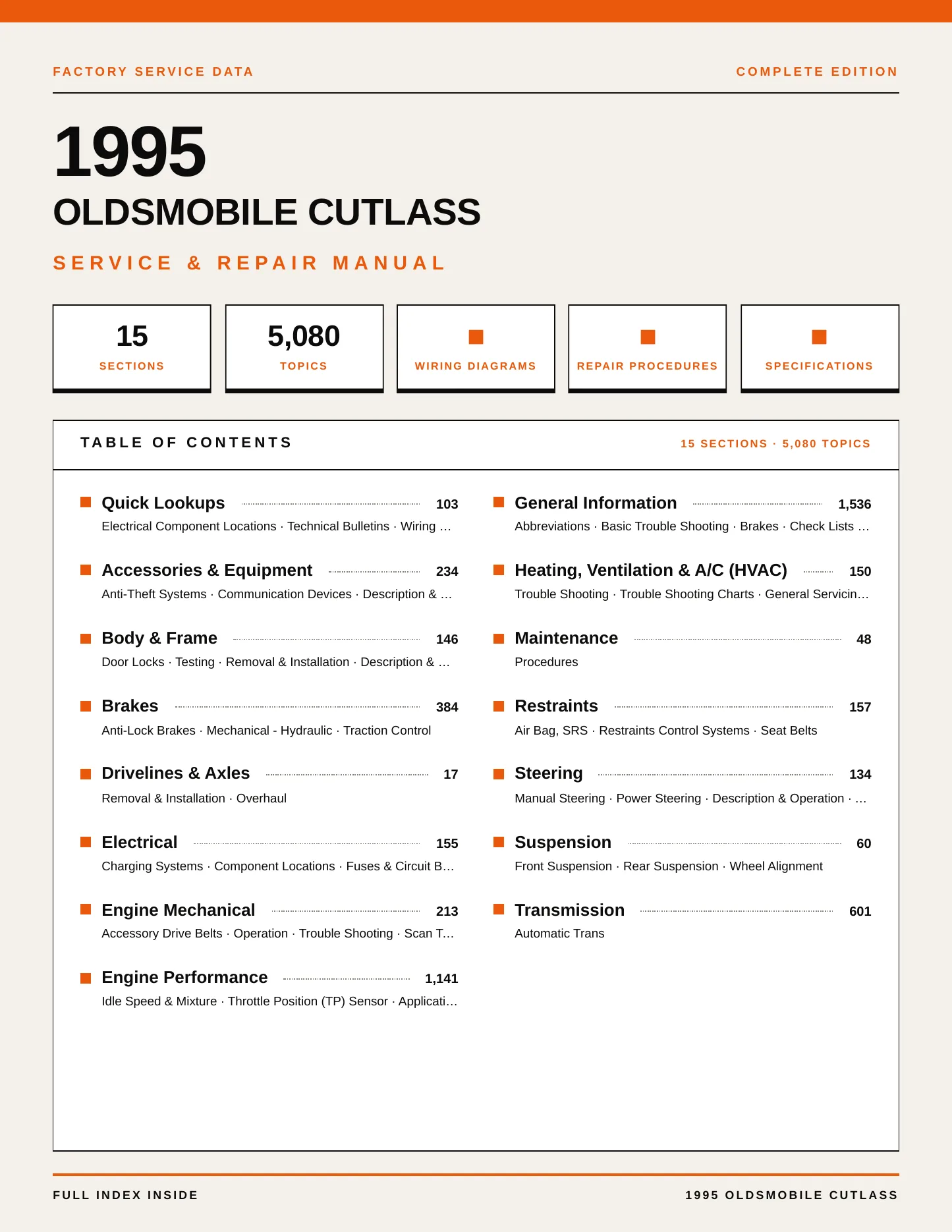 1995 Oldsmobile Cutlass Service and Repair Manual preview page 1
