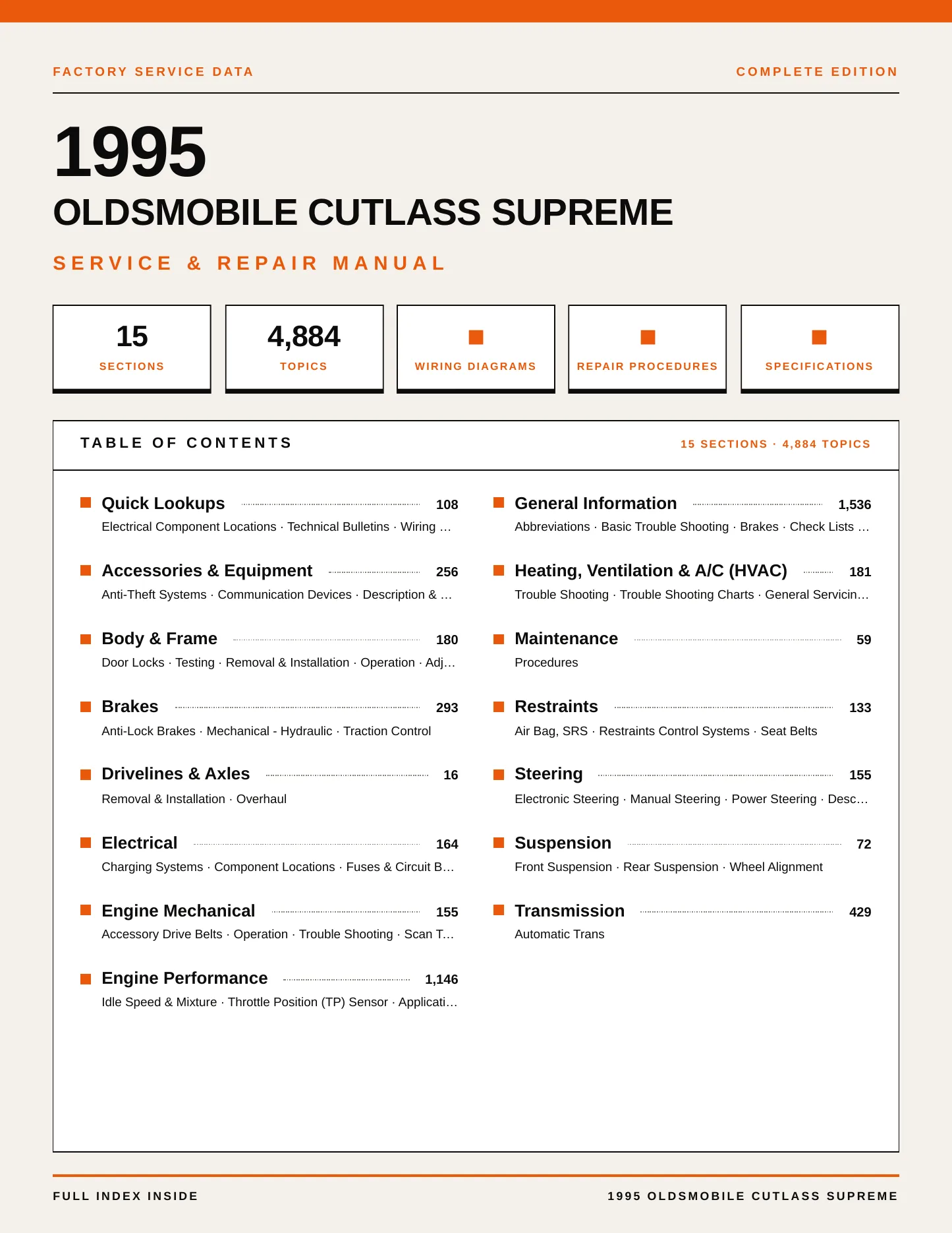 1995 Oldsmobile Cutlass Supreme Service and Repair Manual preview page 1