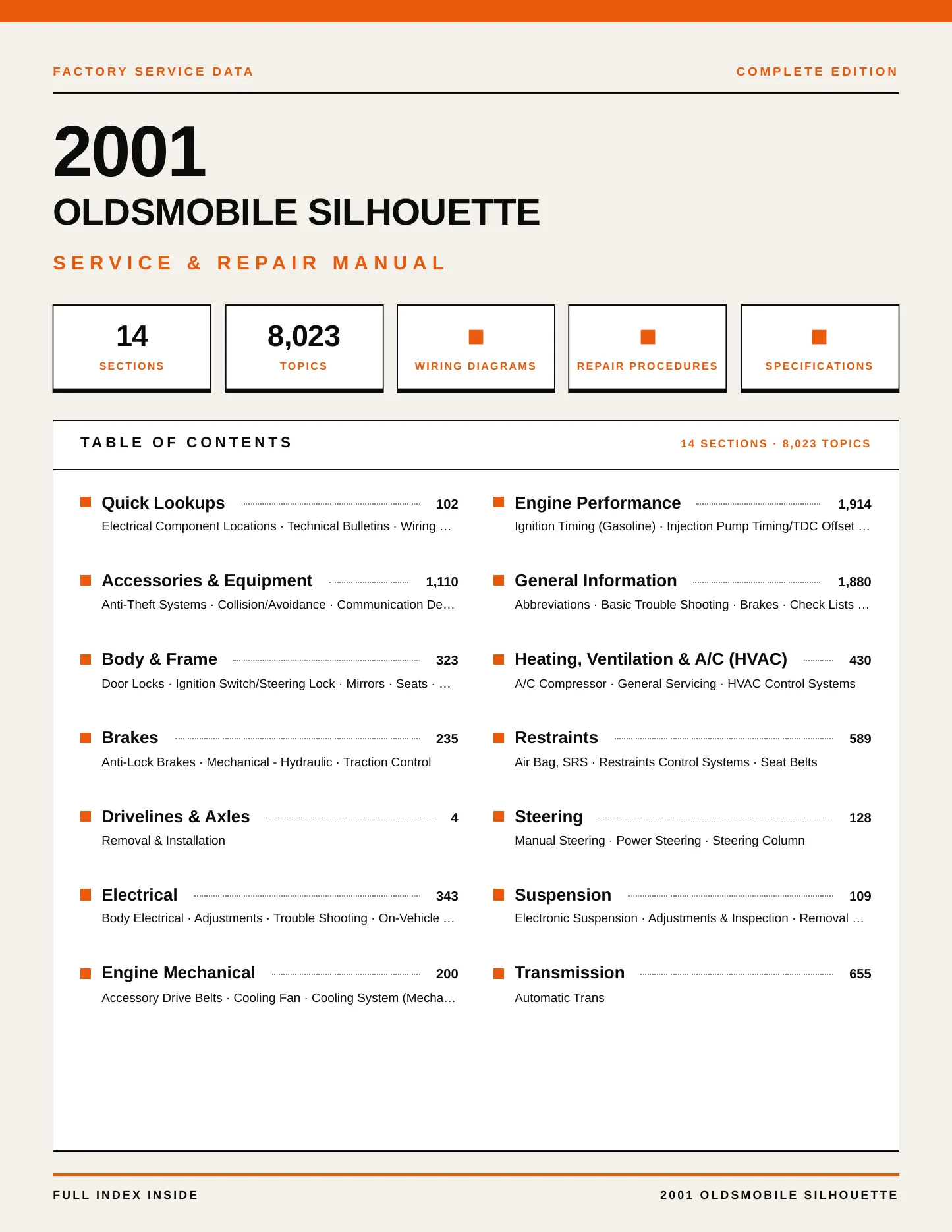 2001 Oldsmobile Silhouette Service and Repair Manual preview page 1
