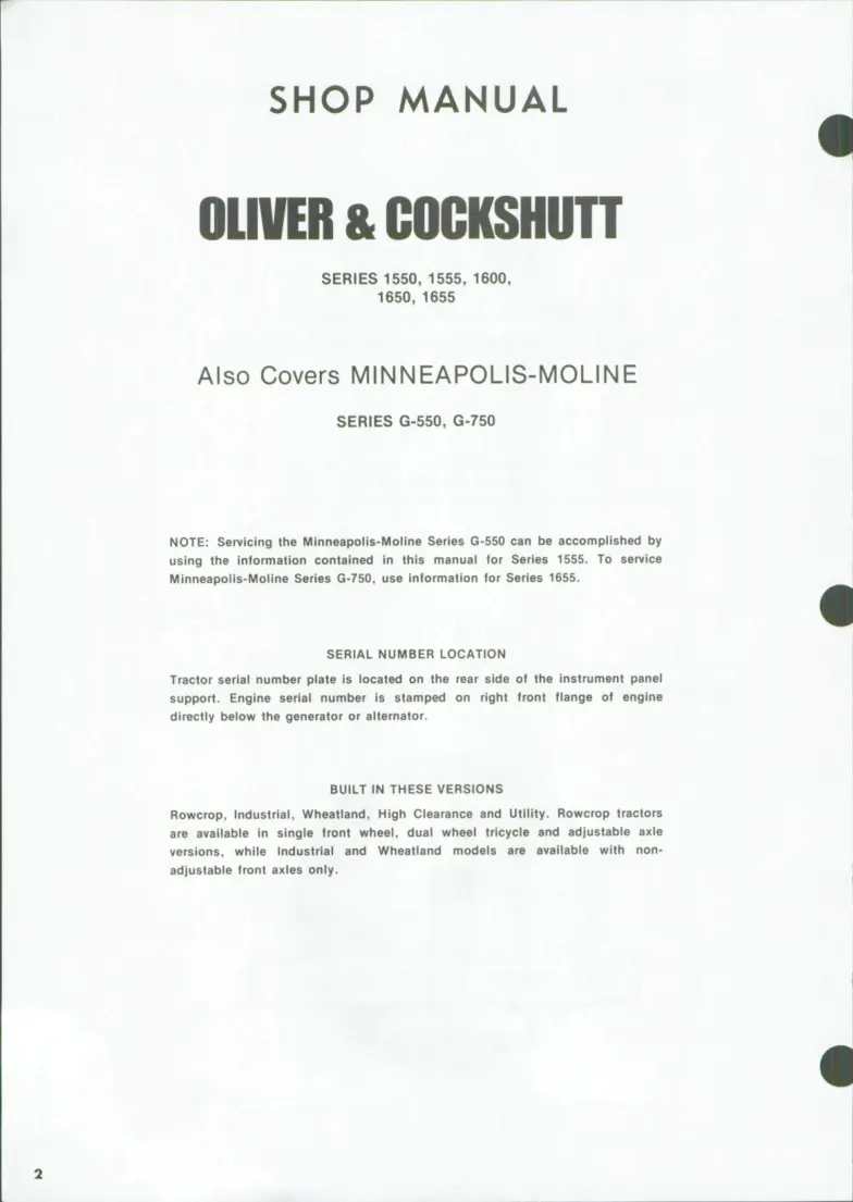 Oliver 1550 & 1655 Tractor Service & Repair Manual preview page 1