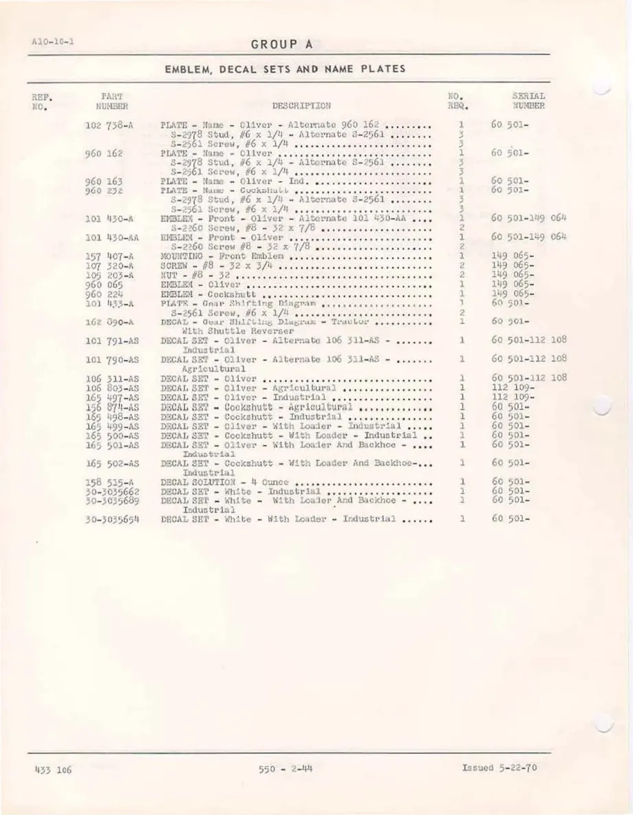 Oliver 550 Tractor Parts Manual preview page 6