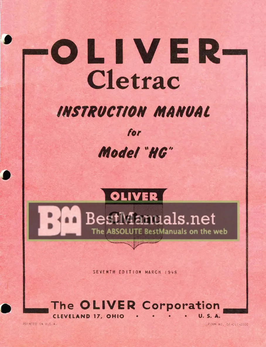 Oliver Cletrac HG Tractor Service & Repair Manual preview page 1