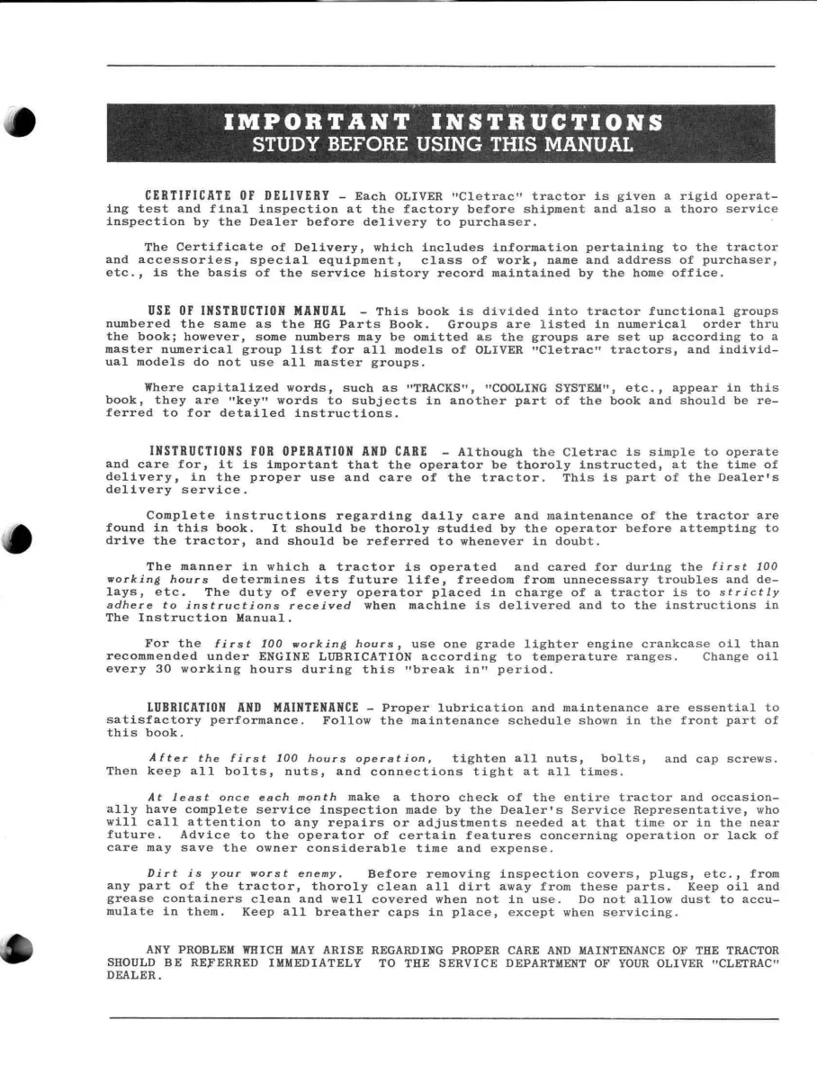 Oliver Cletrac HG Tractor Service & Repair Manual preview page 5