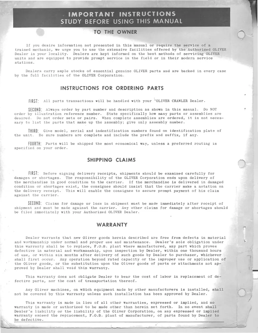 Oliver OC-4 Crawler Tractor Parts Manual preview page 3