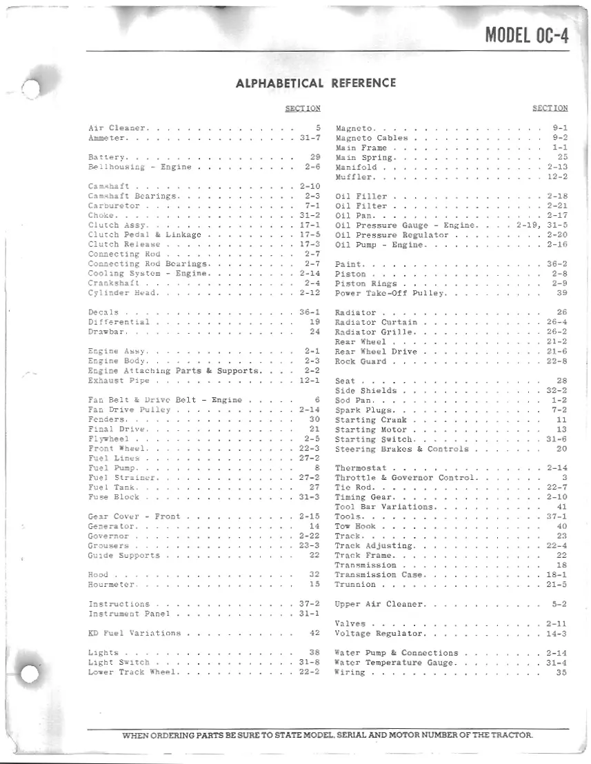 Oliver OC-4 Crawler Tractor Parts Manual preview page 6