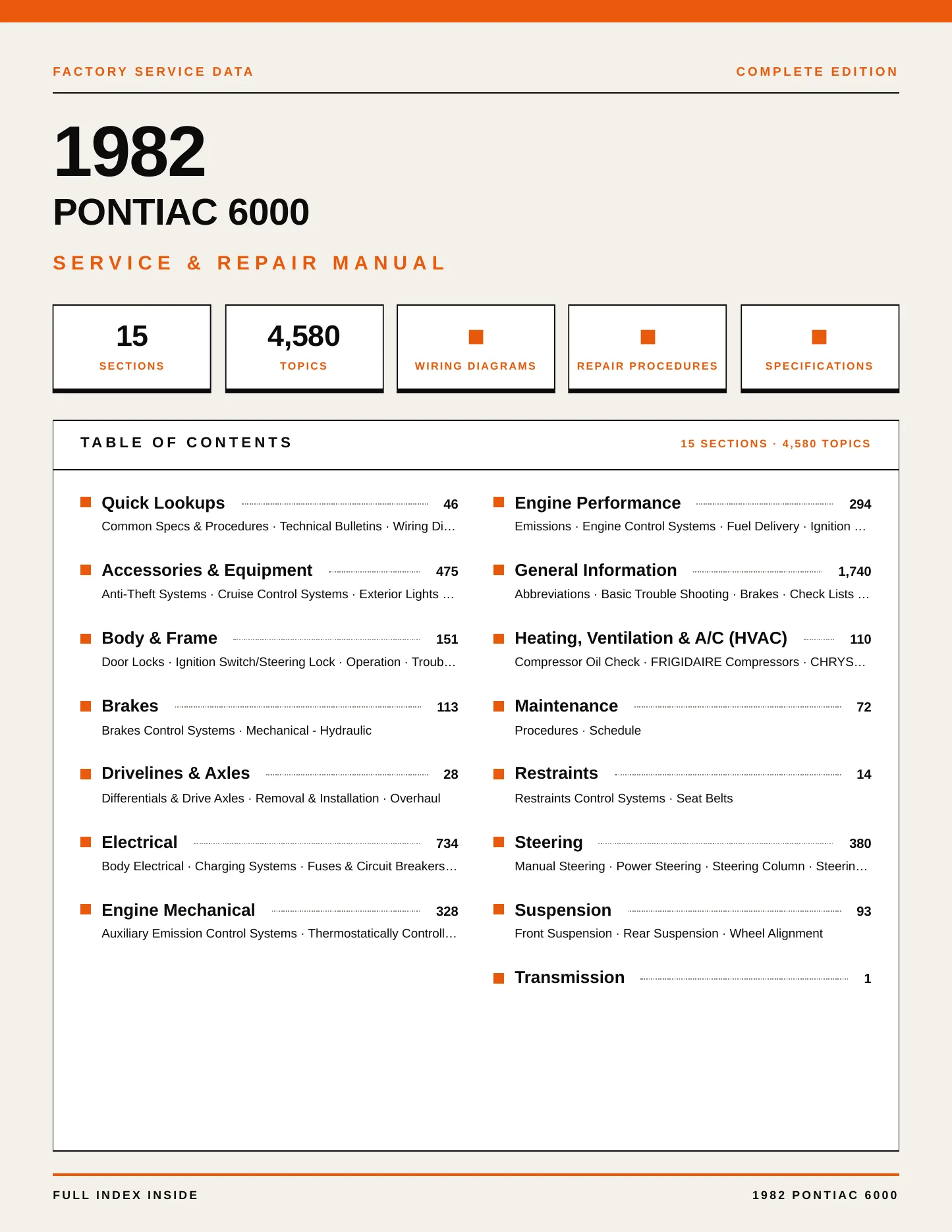 1982 Pontiac 6000 Service and Repair Manual preview page 1
