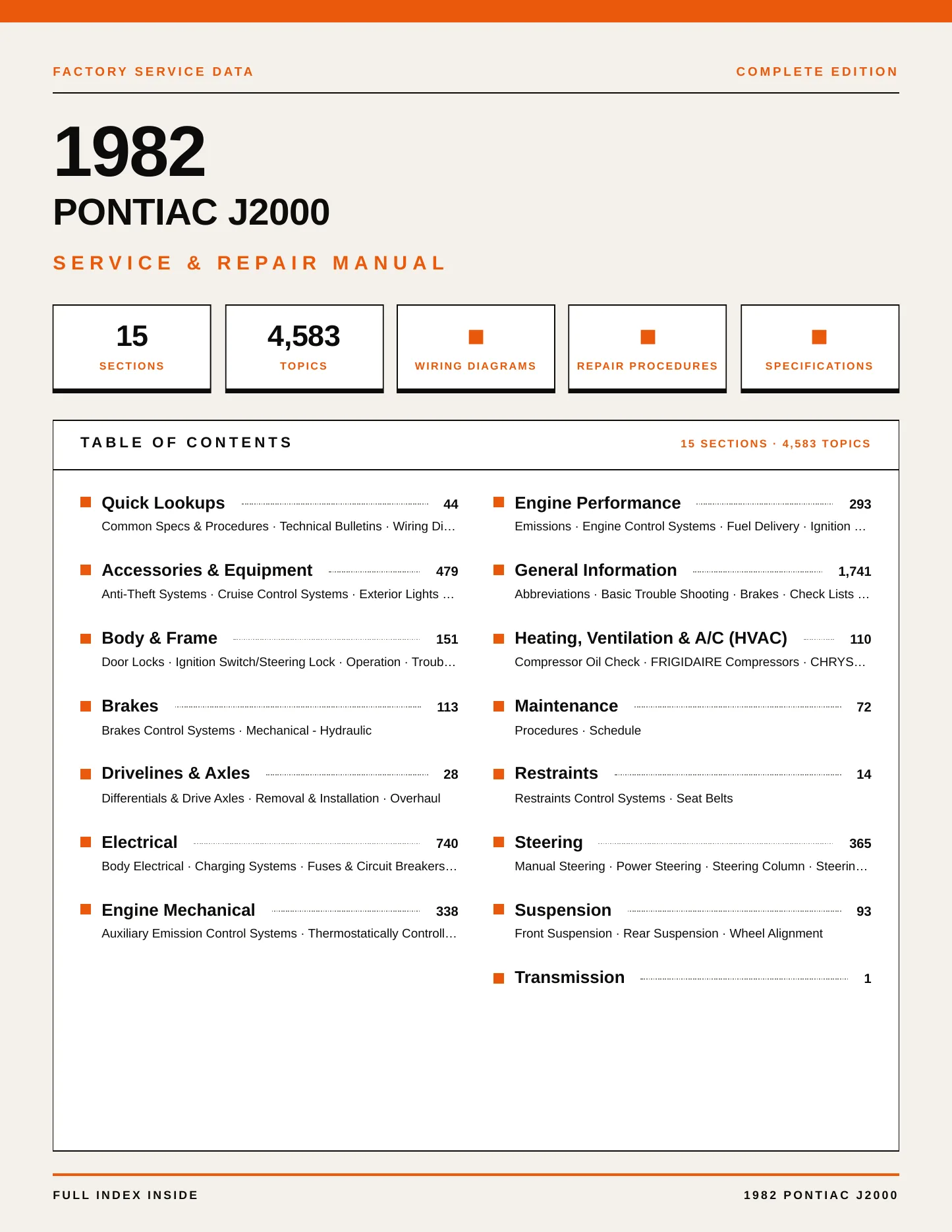 1982 Pontiac J2000 Service and Repair Manual preview page 1