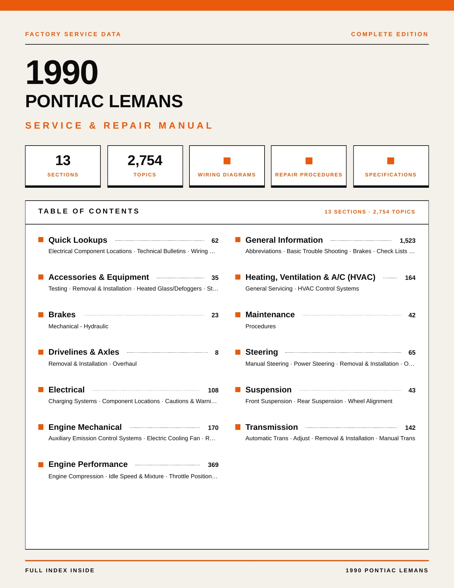 1990 Pontiac LeMans Service and Repair Manual preview page 1