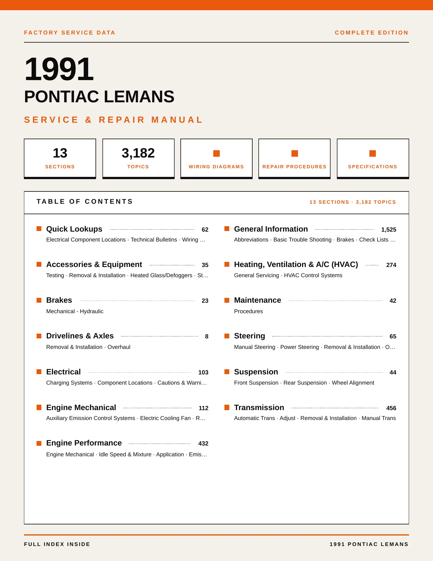 1991 Pontiac LeMans Service and Repair Manual preview page 1