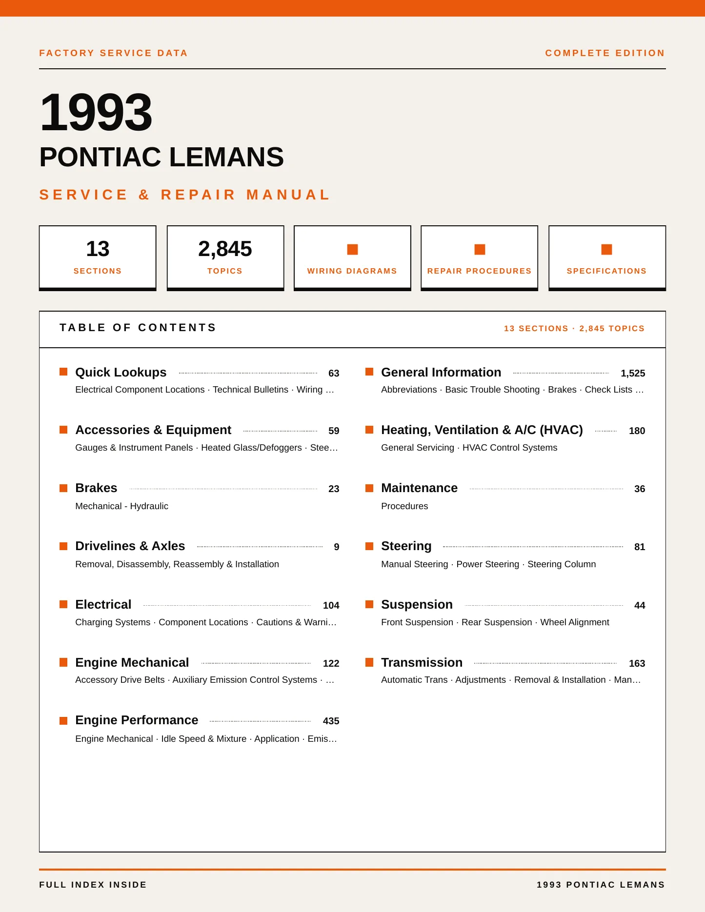 1993 Pontiac LeMans Service and Repair Manual preview page 1