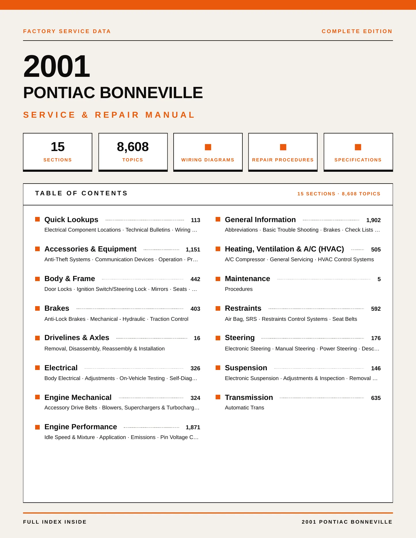 2001 Pontiac Bonneville Service and Repair Manual preview page 1