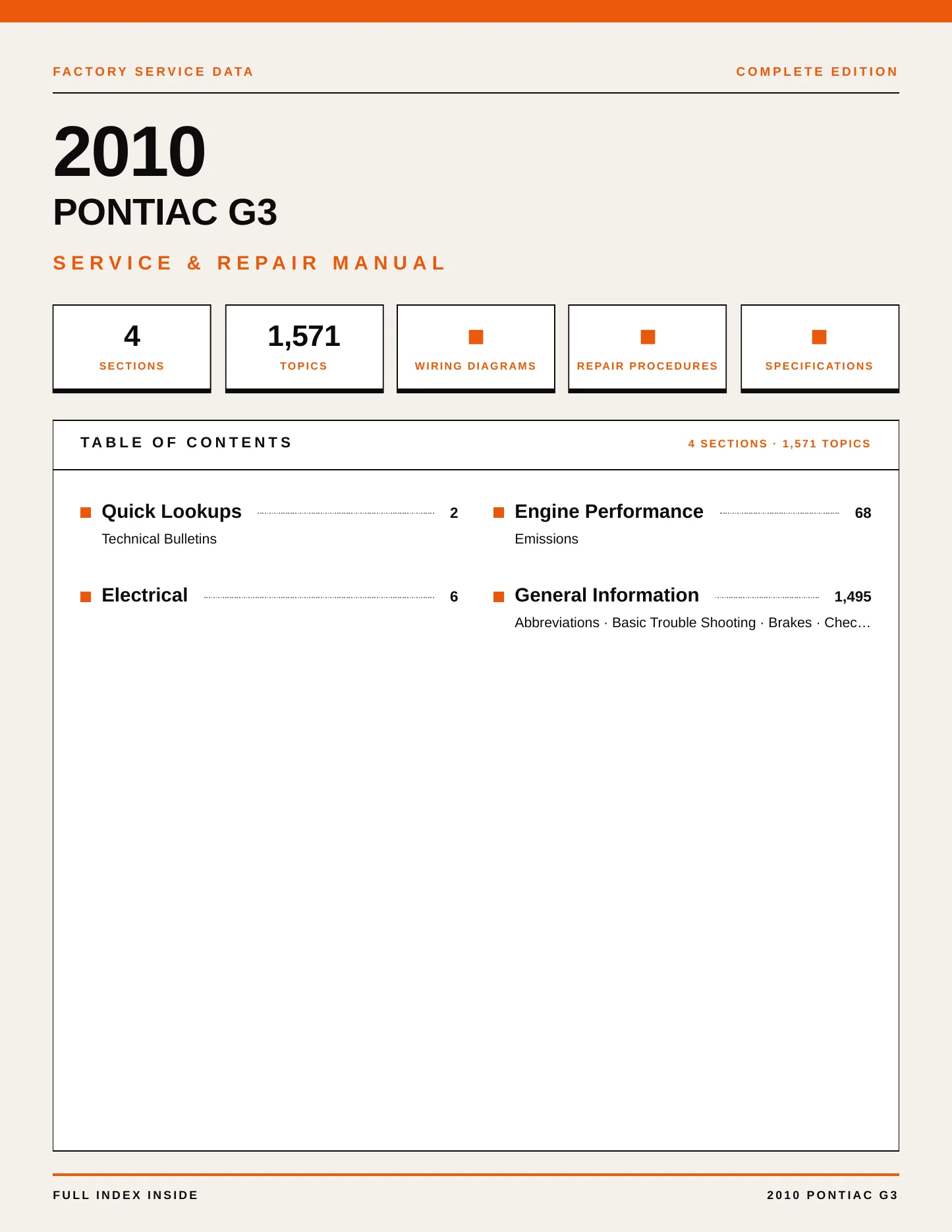 2010 Pontiac G3 Service and Repair Manual preview page 1