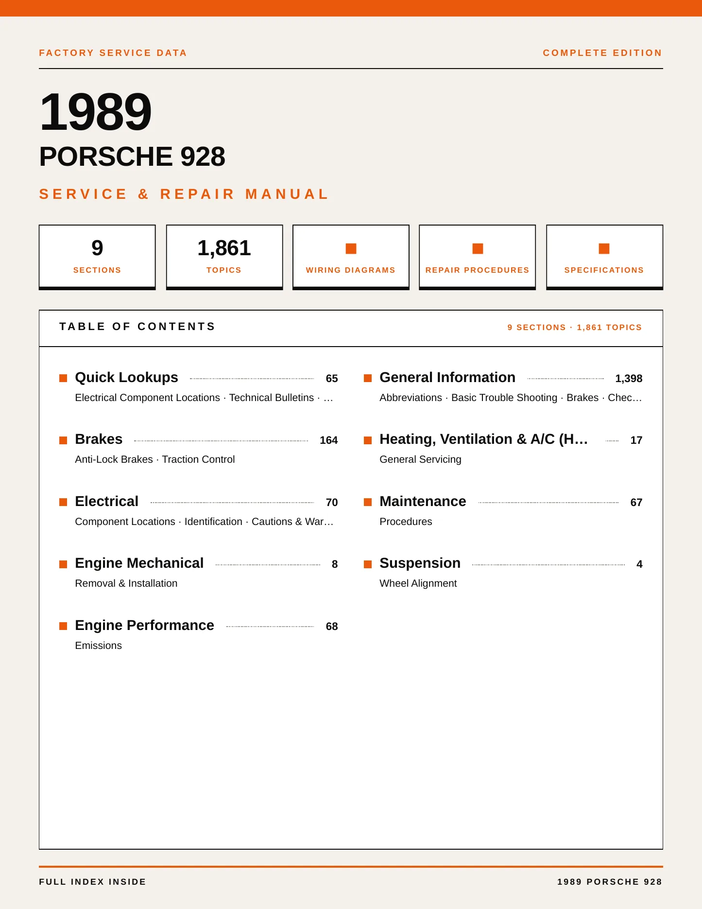 1989 Porsche 928 Service and Repair Manual preview page 1