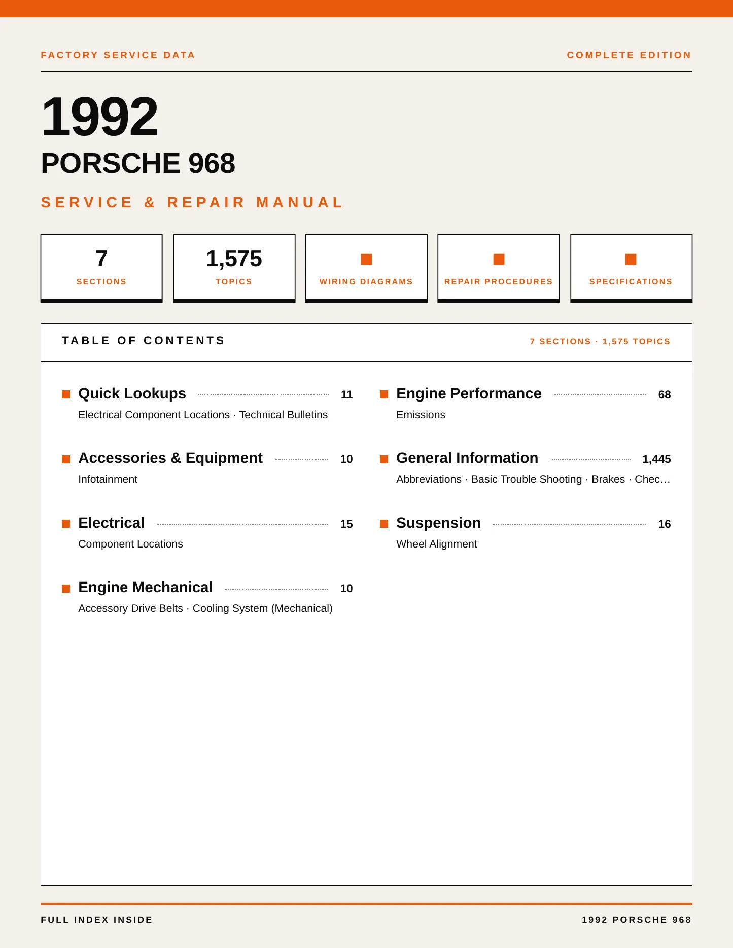 1992 Porsche 968 Service and Repair Manual preview page 1