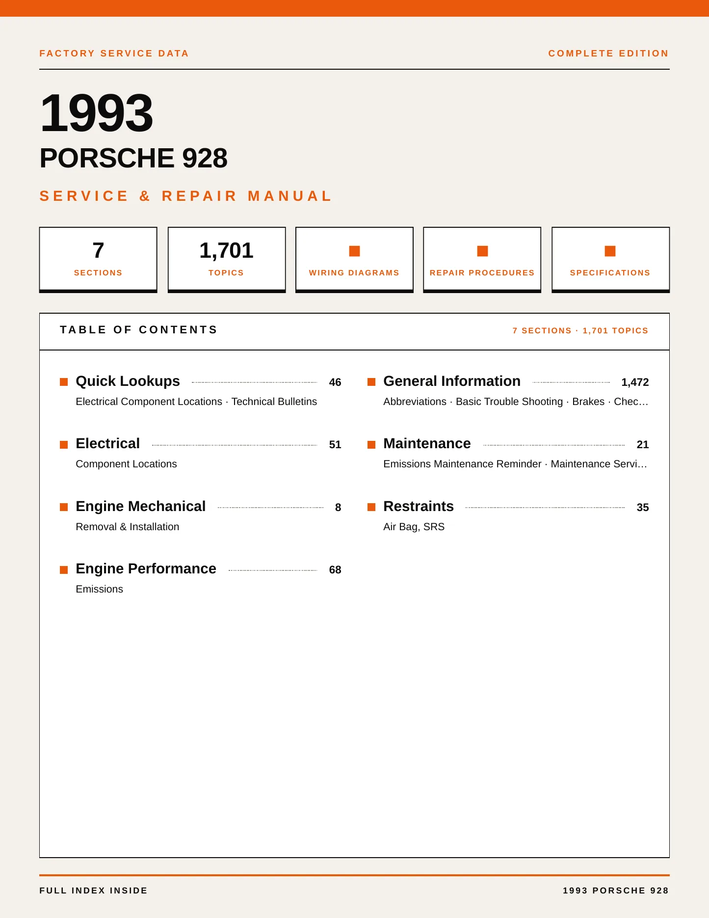 1993 Porsche 928 Service and Repair Manual preview page 1