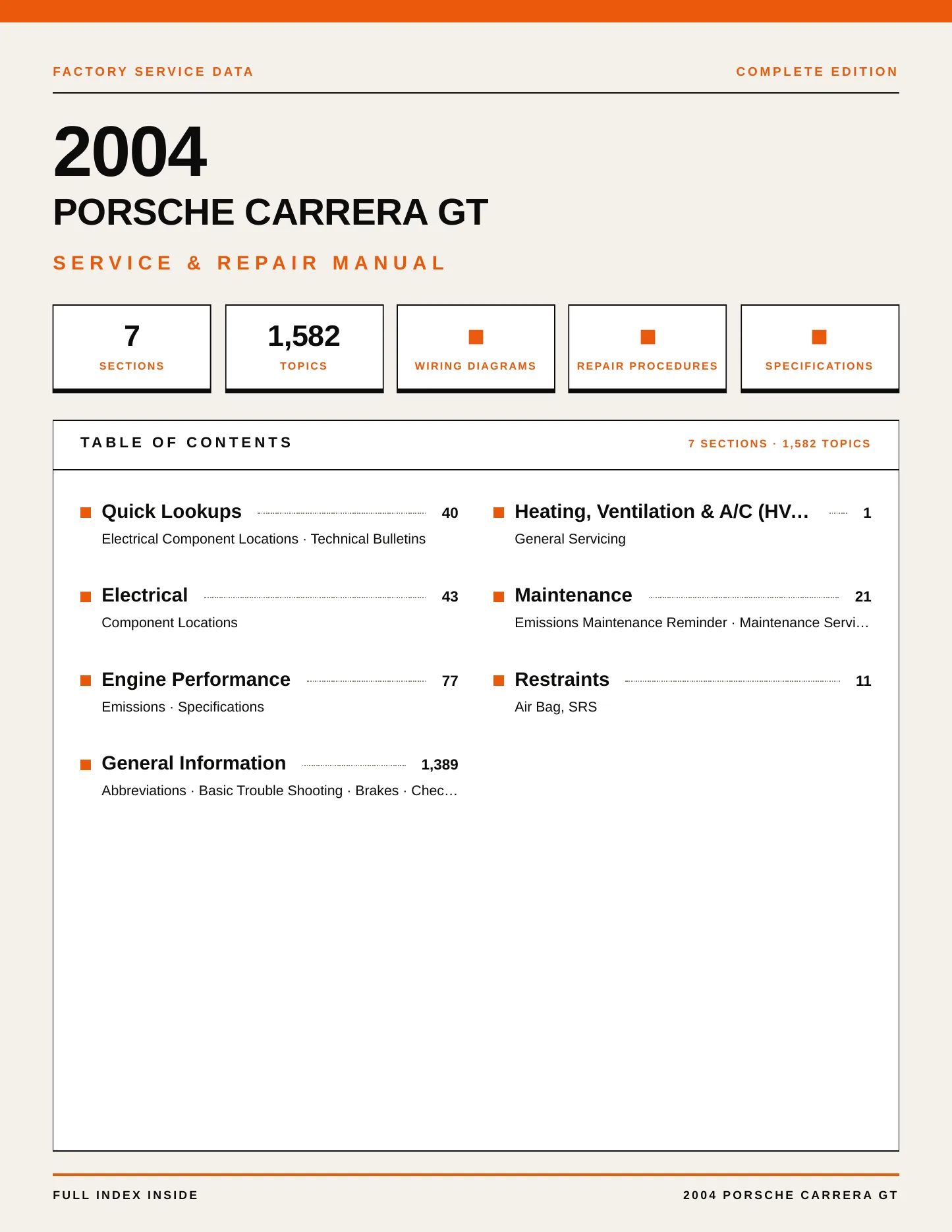 2004 Porsche Carrera GT Service and Repair Manual preview page 1