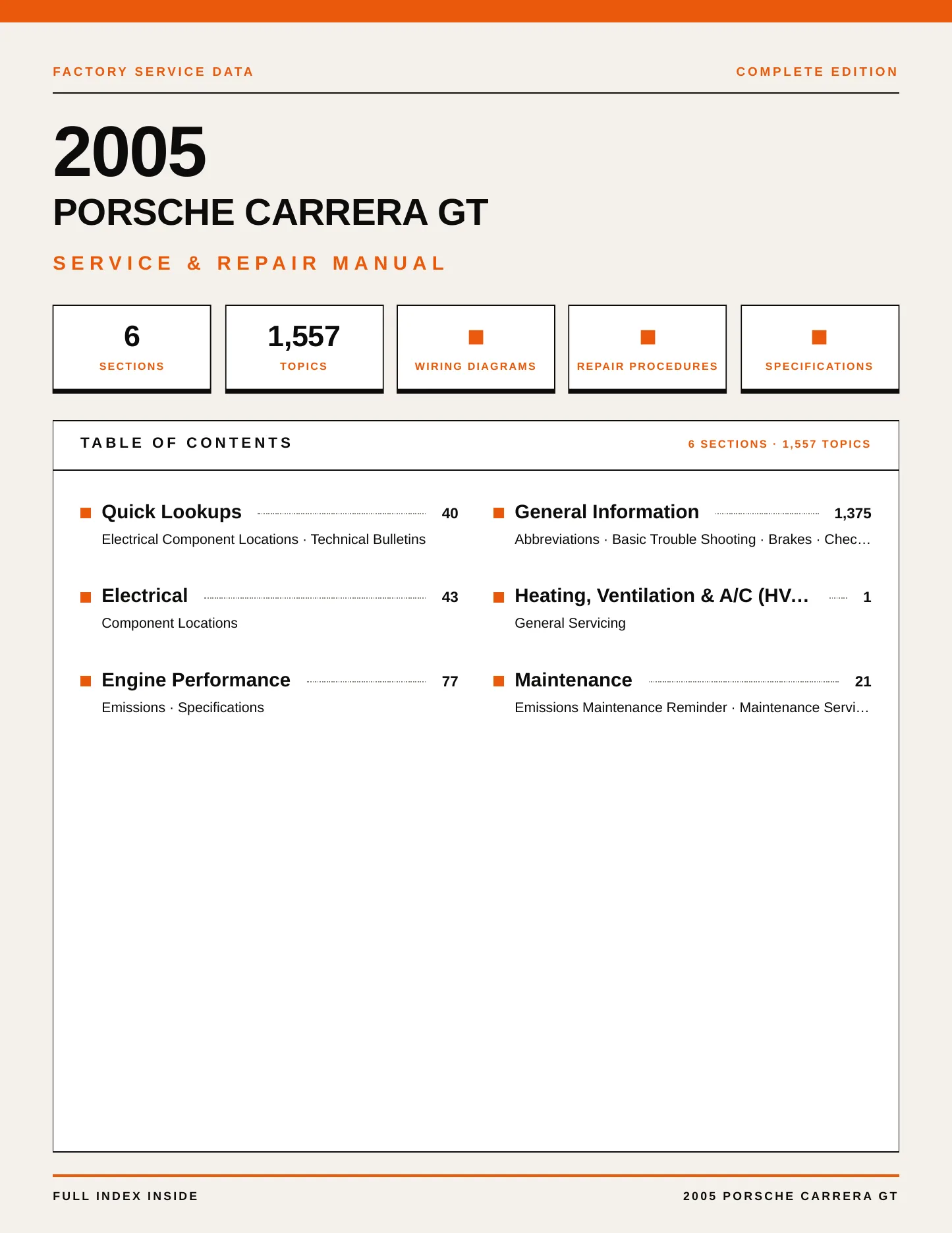 2005 Porsche Carrera GT Service and Repair Manual preview page 1