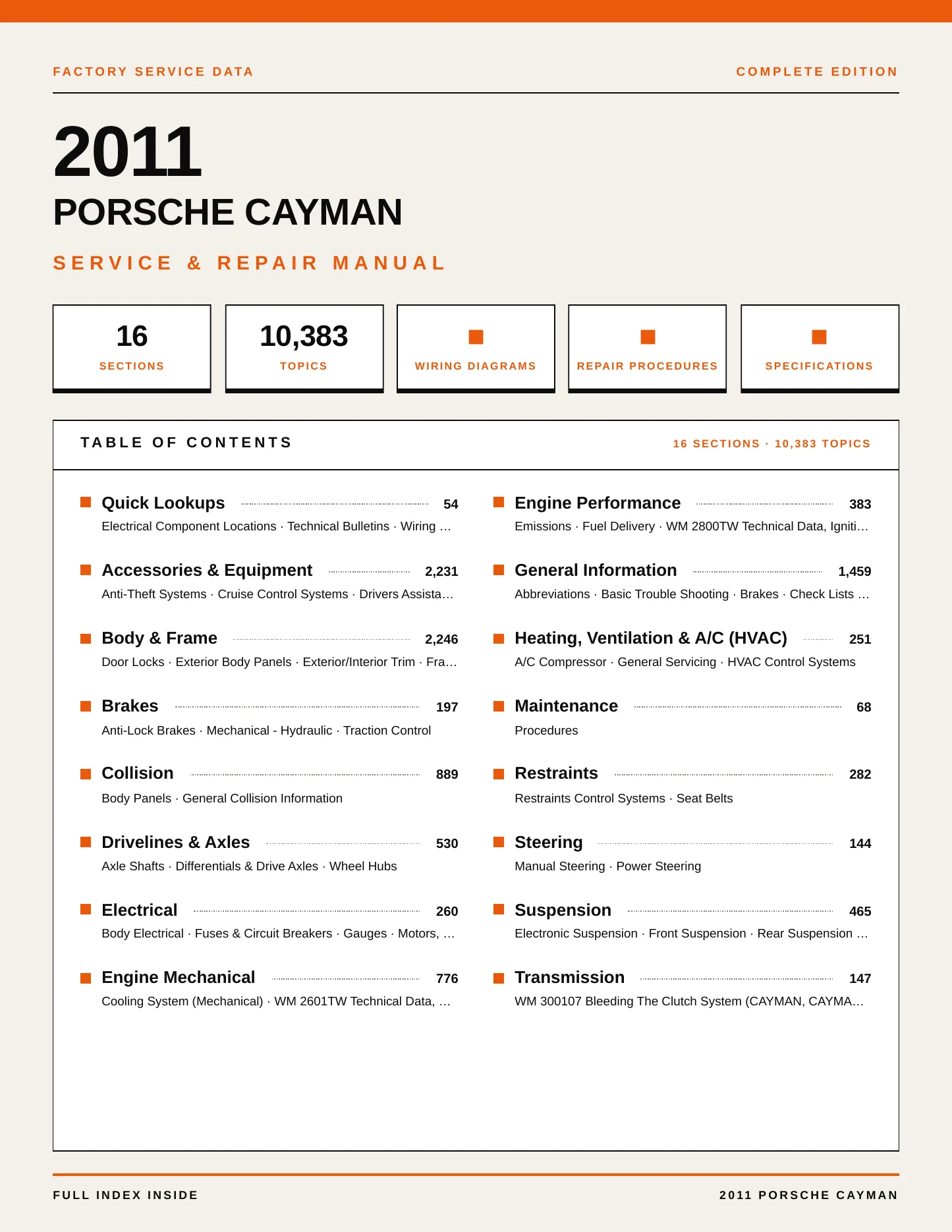 2011 Porsche Cayman Service and Repair Manual preview page 1