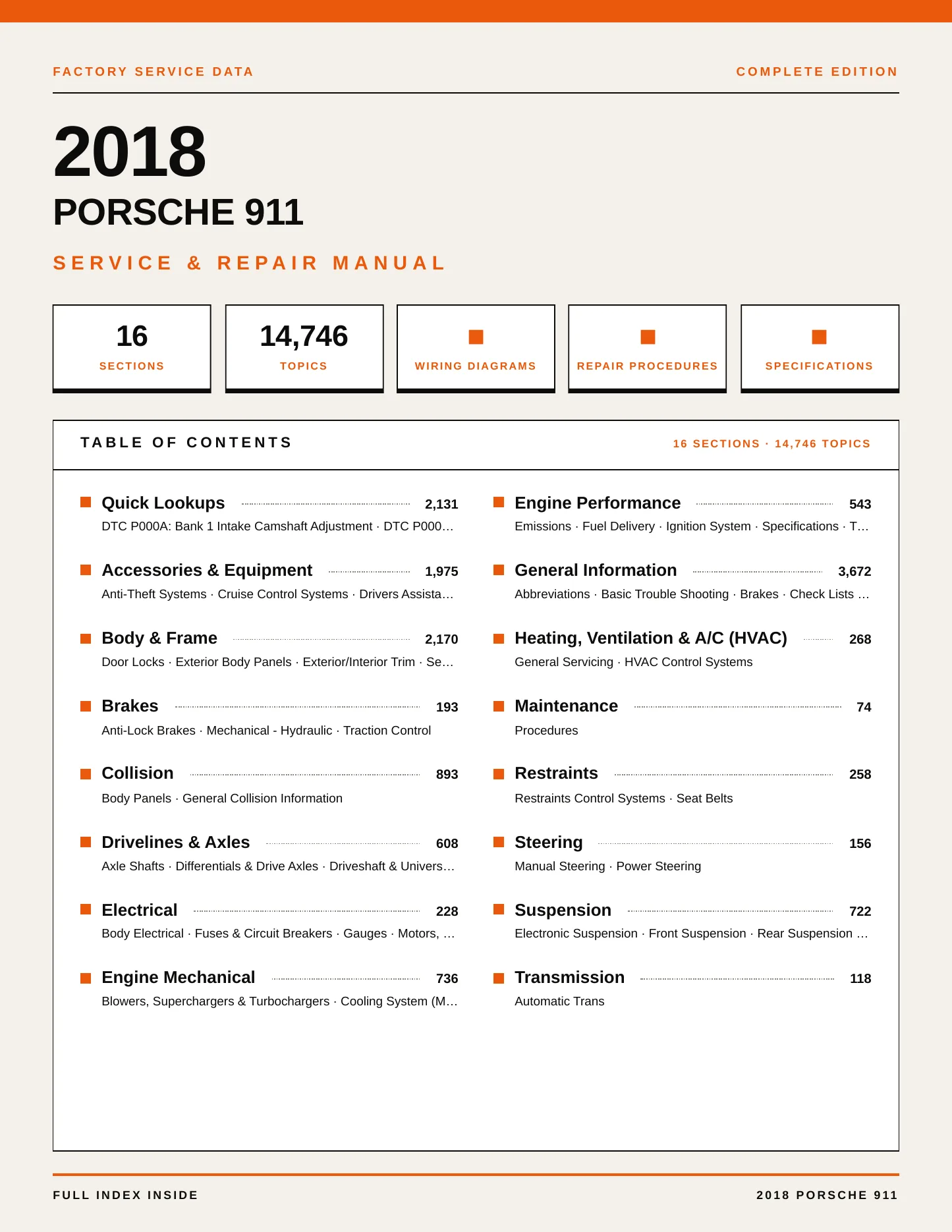 2018 Porsche 911 Service and Repair Manual preview page 1