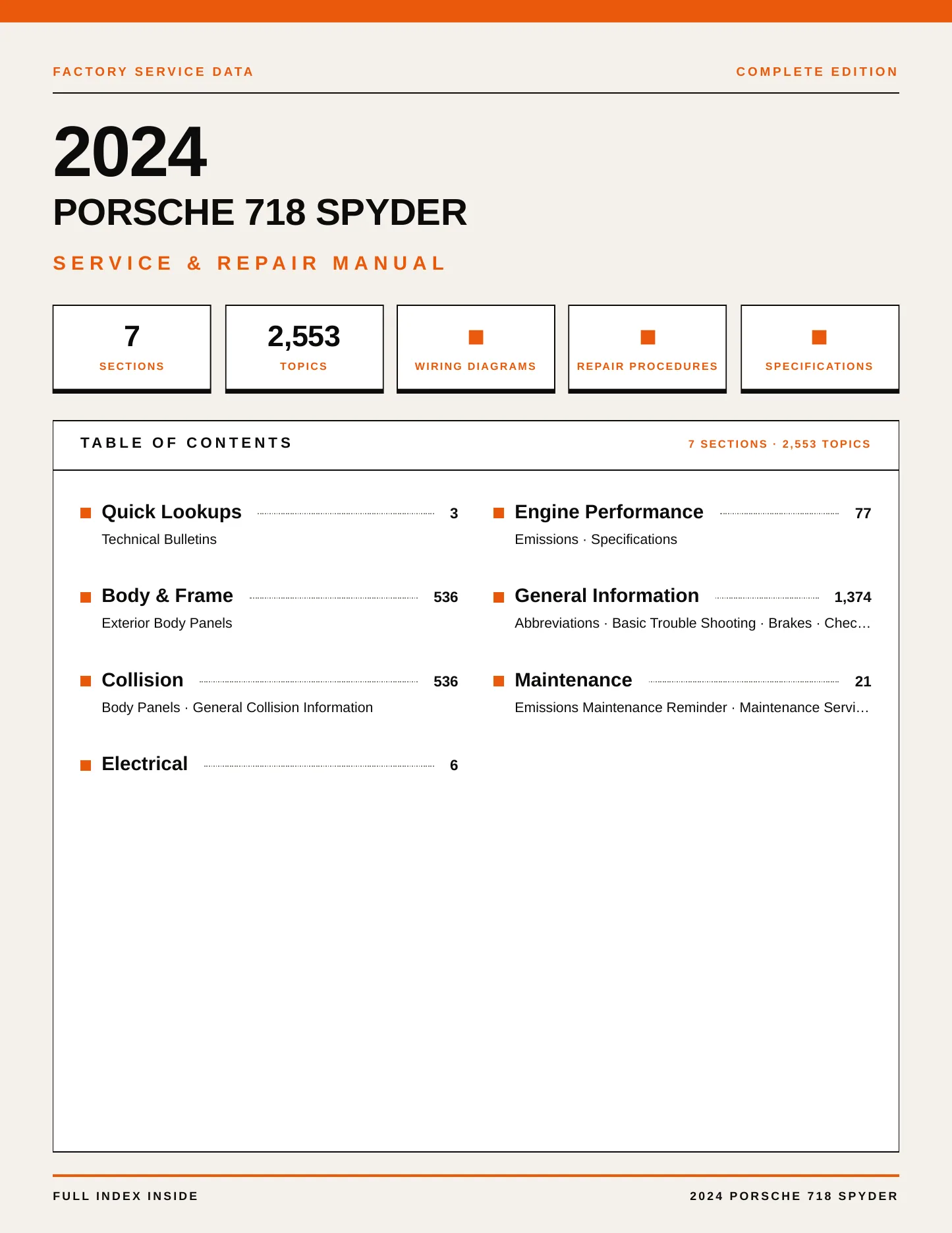 2024 Porsche 718 Spyder Service and Repair Manual preview page 1