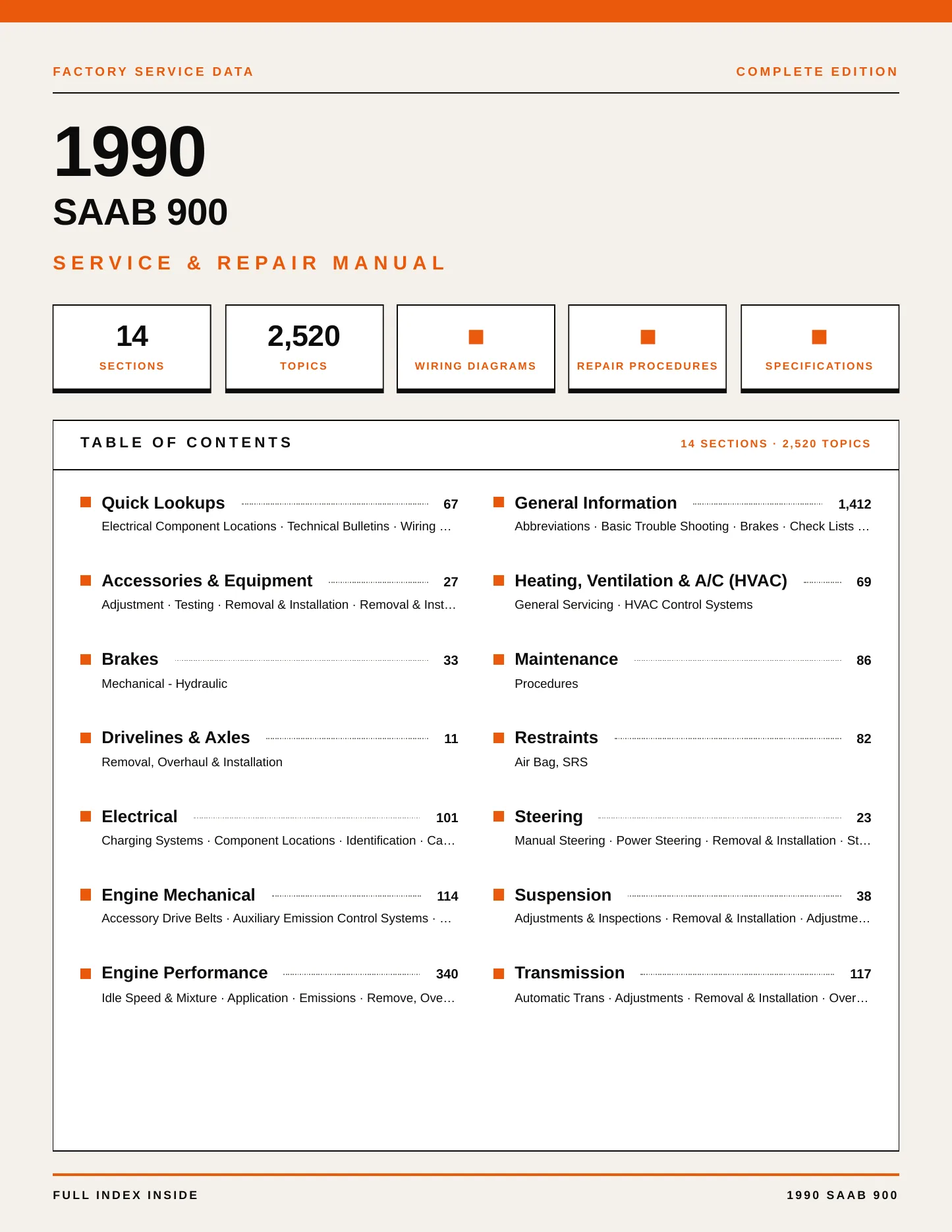 1990 Saab 900 Service and Repair Manual preview page 1