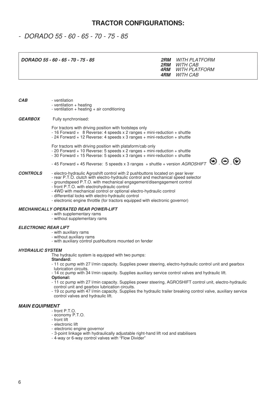 Same Dorado 55 60 65 70 75 85 Tractor Service & Repair Manual preview page 6
