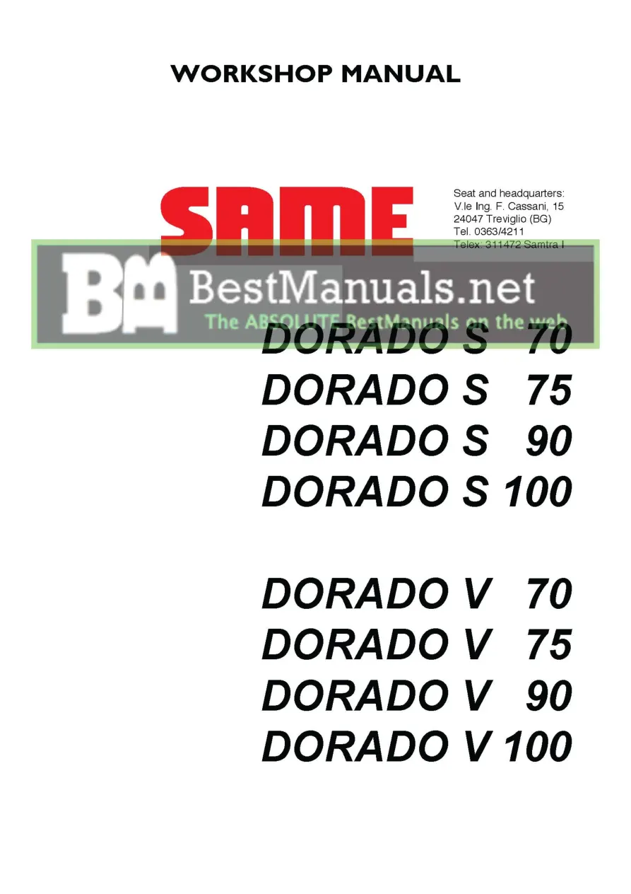 Same Dorado S V 70 75 90 100 Tractor Service & Repair Manual preview page 1